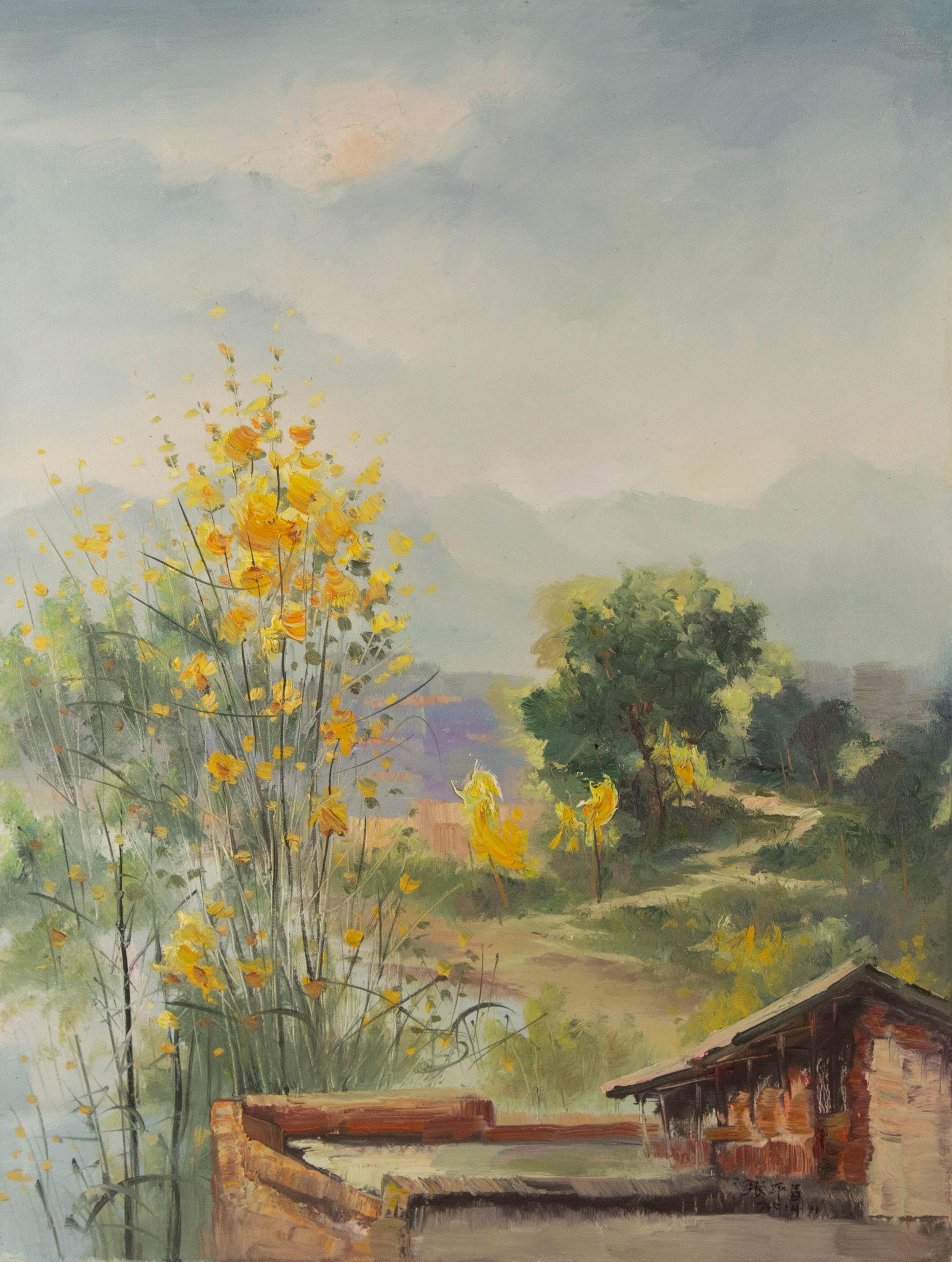 Pingchang Zhang Landscape Original Oil On Canvas "High Up"