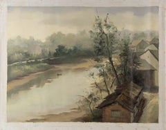 Pingchang Zhang Landscape Original Oil On Canvas "Houses"