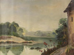 Pingchang Zhang Paisaje Original Óleo Sobre Lienzo "Vista junto al lago"
