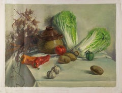 Pingchang Zhang Still Life Original Oil On Canvas "Family Dish"