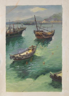 Pingchang Zhang Wasserlandschaft Original Öl auf Leinwand "Boot"
