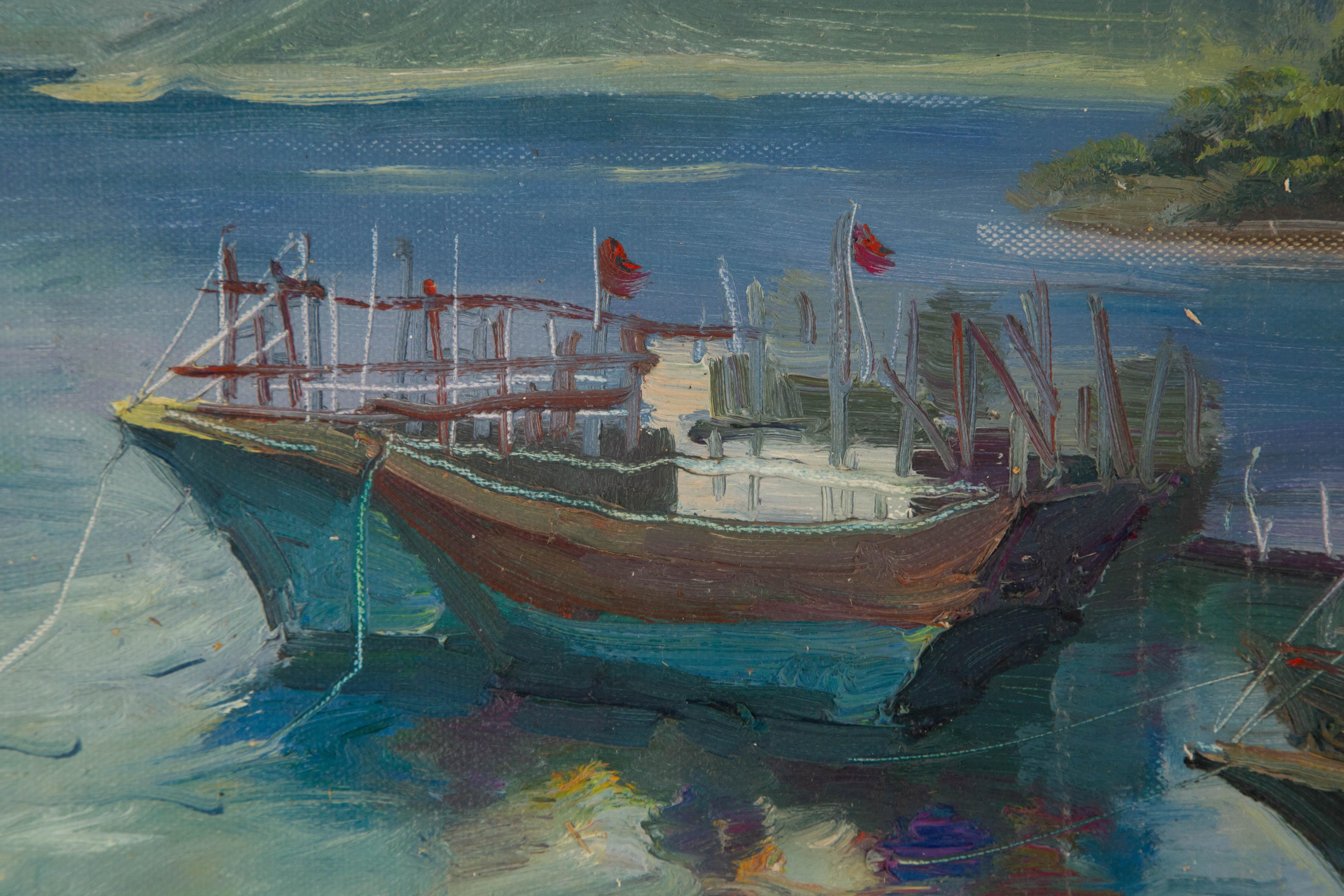 Pingchang Zhang Wasserlandschaft Original Öl auf Leinwand 