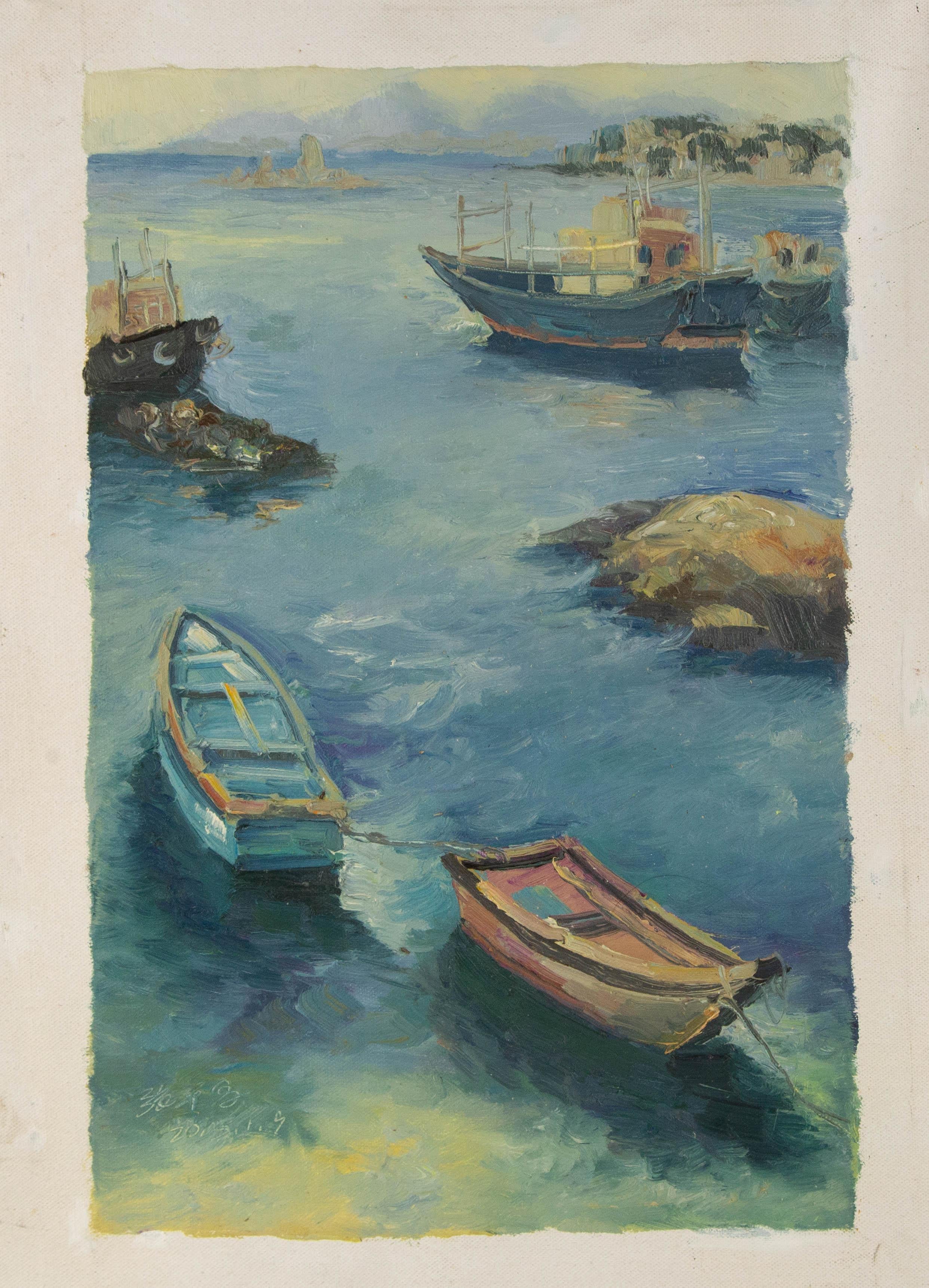 Pingchang Zhang Wasserlandschaft Original Öl auf Leinwand 