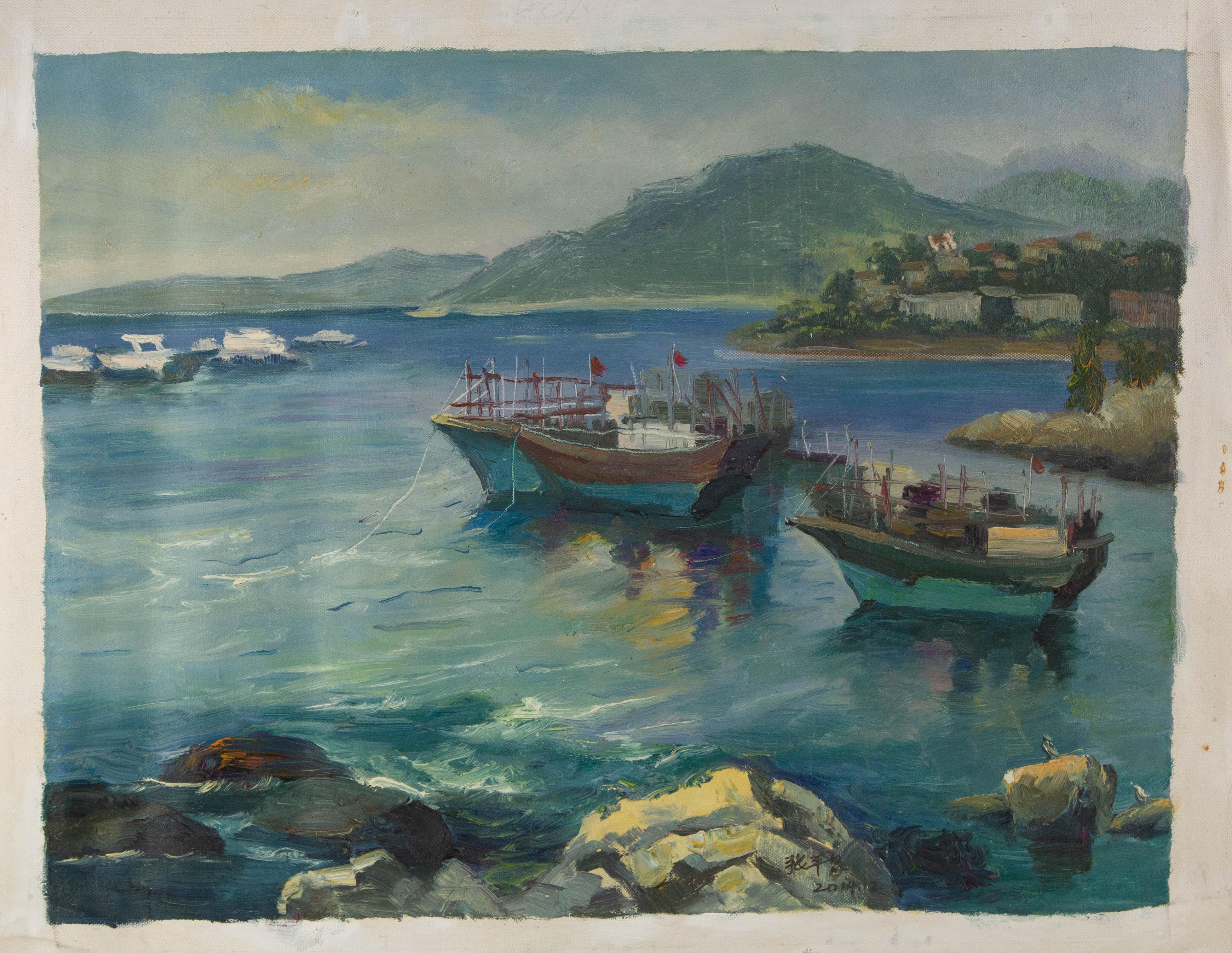 Pingchang Zhang Wasserlandschaft Original Öl auf Leinwand 