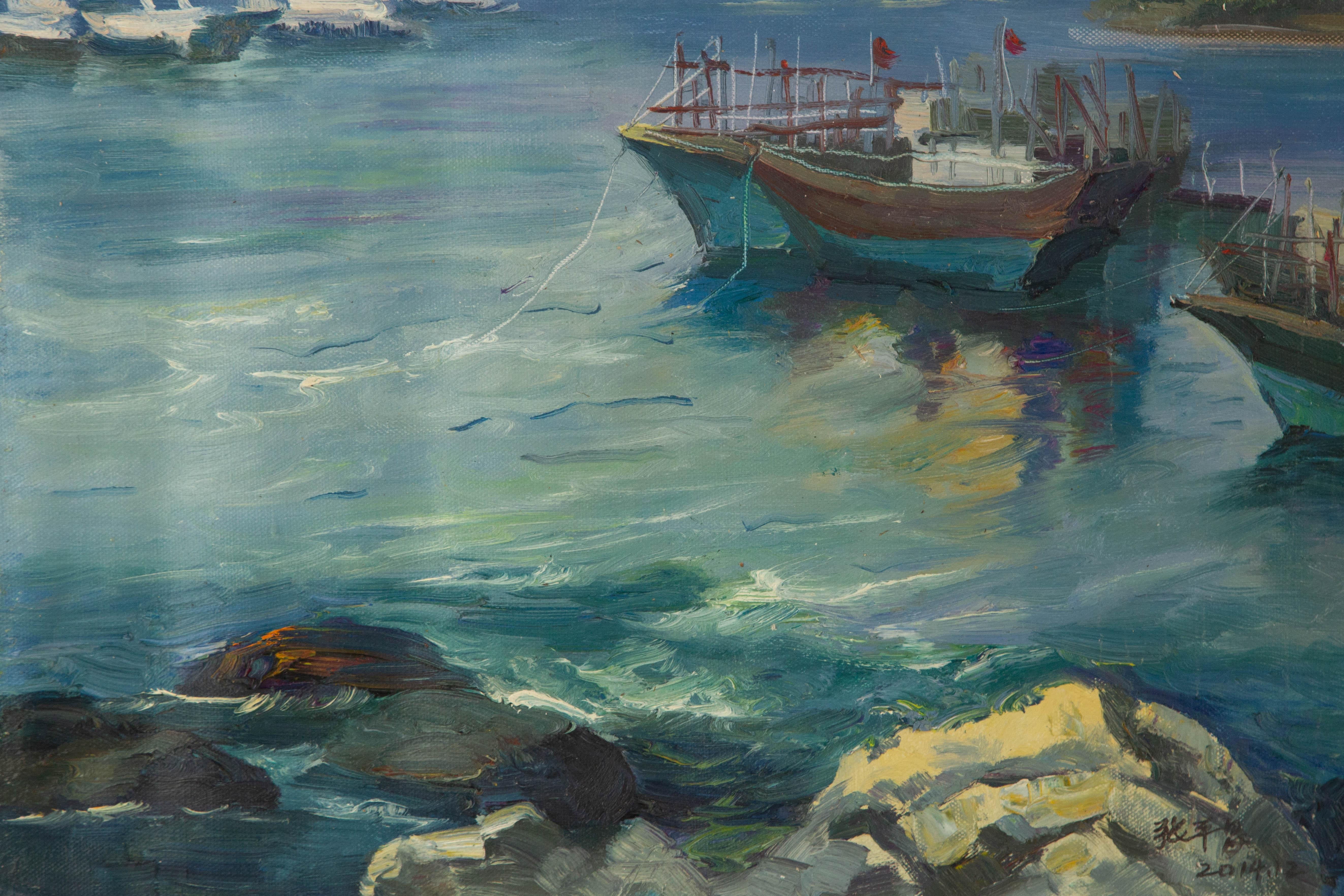 Pingchang Zhang Wasserlandschaft Original Öl auf Leinwand 