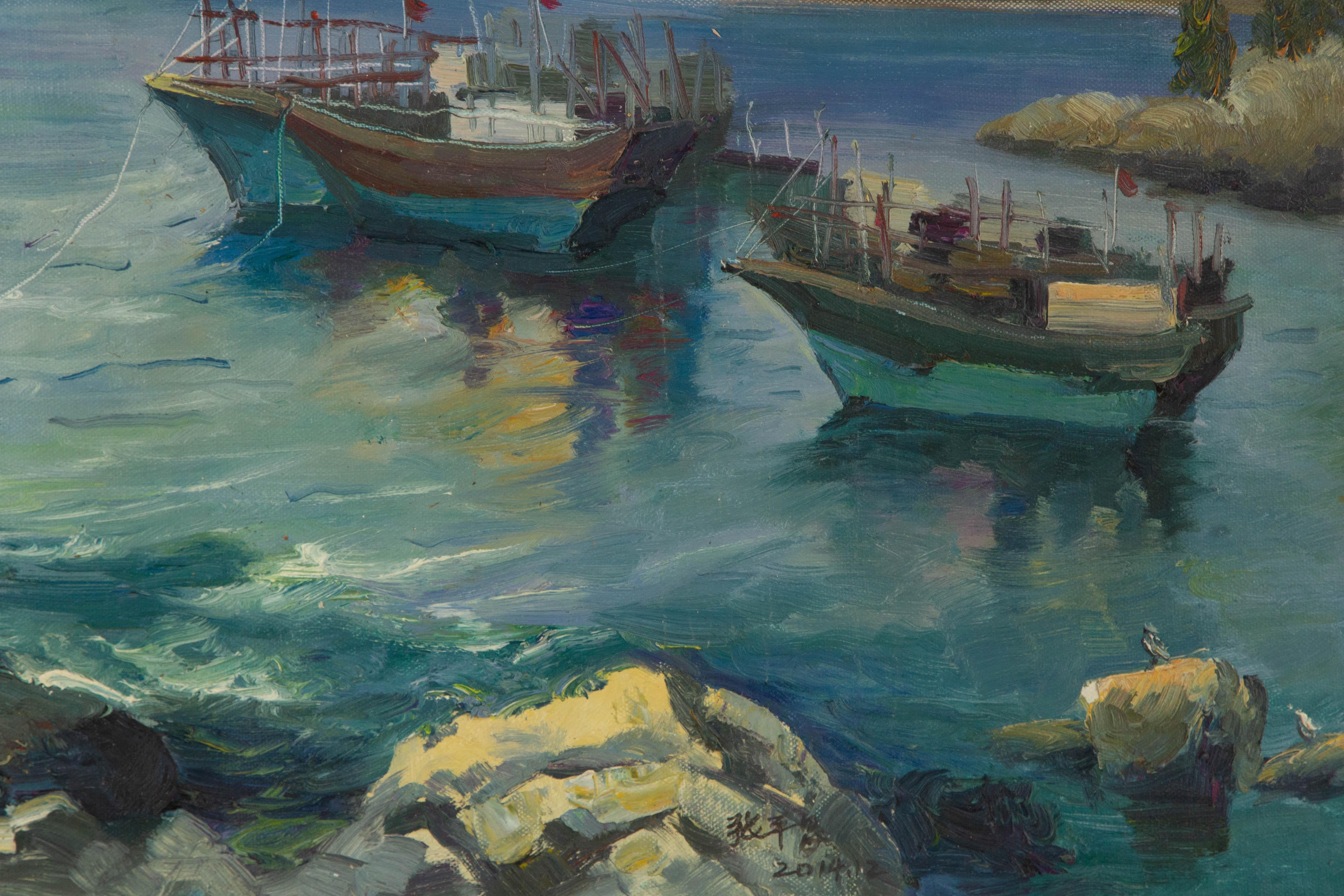 Pingchang Zhang Wasserlandschaft Original Öl auf Leinwand 