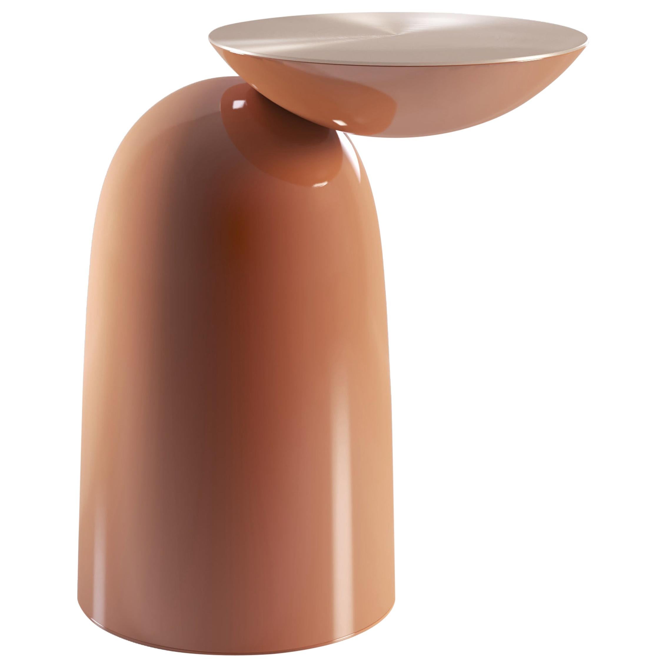 Pingu Contemporary Side Table in Lacquered and Metal Top For Sale