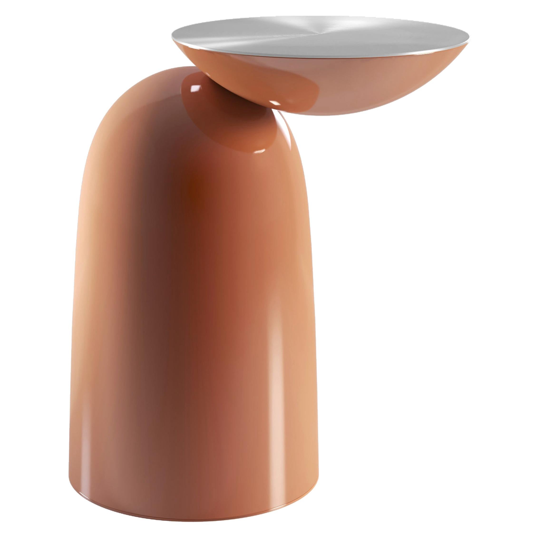 Pingu Contemporary Side Table in Lacquered and Metal Top For Sale