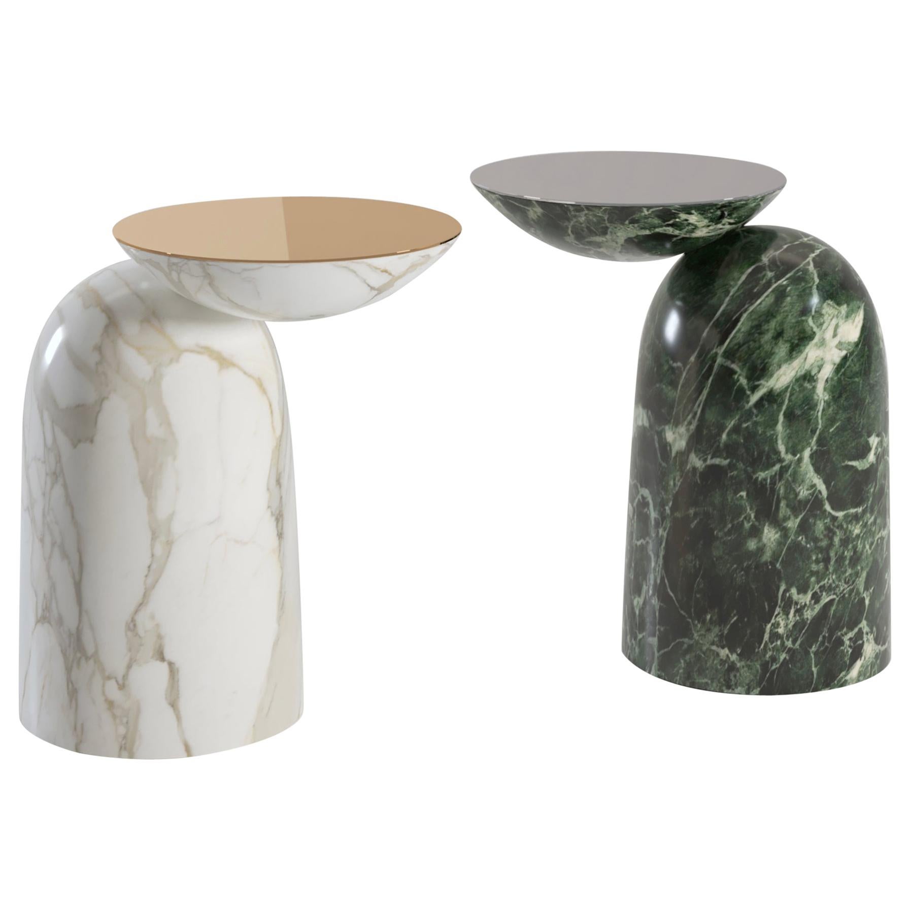 Pingu X Contemporary Side Table in Marble and Metal by Artefatto Design Studio