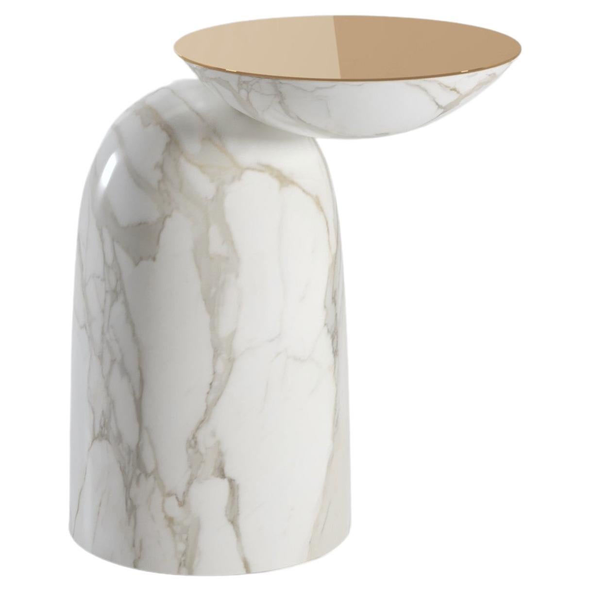 Pingu X Contemporary Side Table in Marble and Metal For Sale