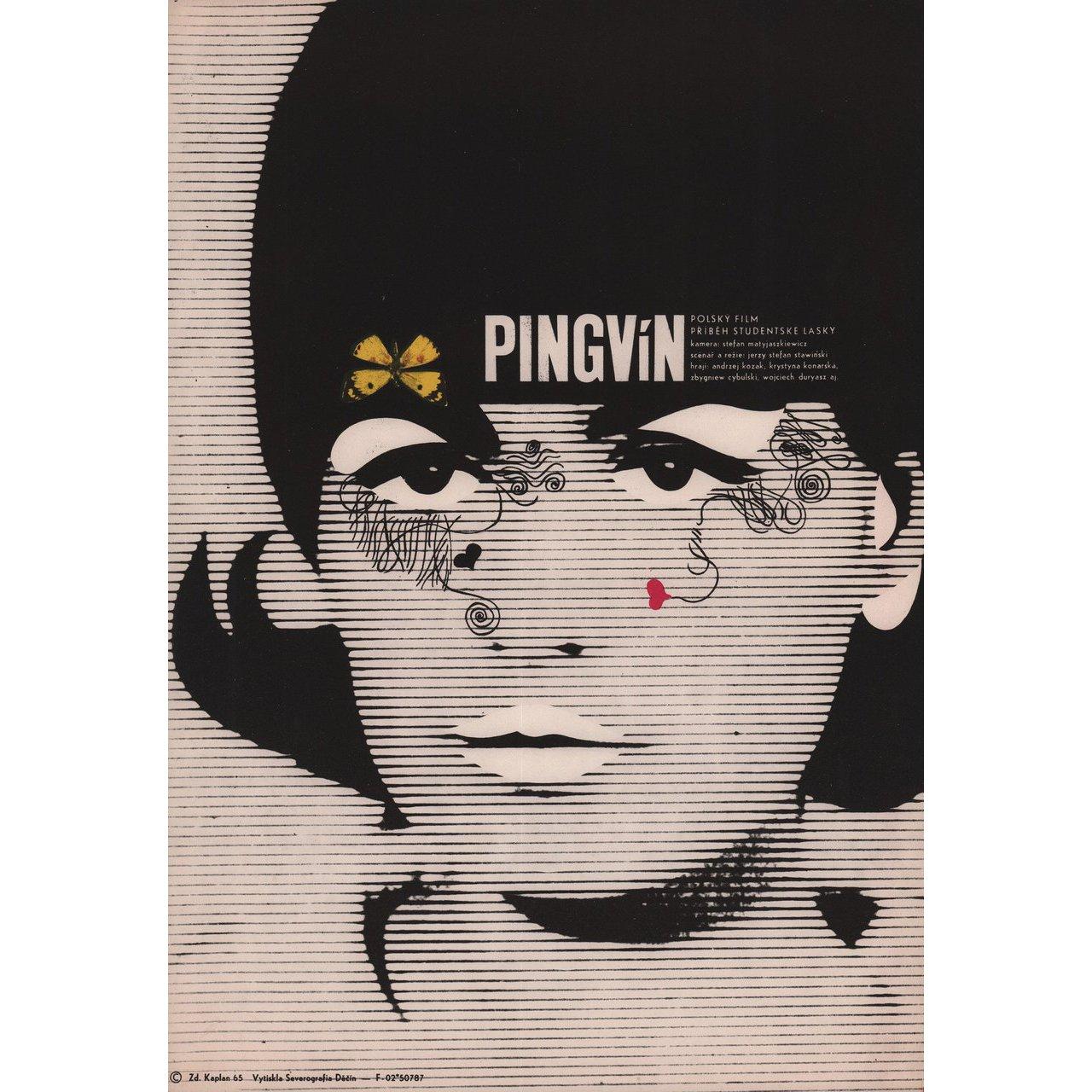 Original 1965 Czech A3 poster by Zdenek Kaplan for the film Pingwin (Penguin) directed by Jerzy Stefan Stawinski with Andrzej Kozak / Krystyna Konarska / Zbigniew Cybulski / Janina Kaluska-Szydlowska. Fine condition, folded. Many original posters