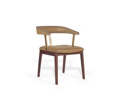Pinio Dining Chair in Walnut, Leather and Brushed Brass by Madheke