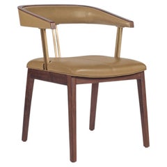 Pinio Dining Chair in Walnut, Leather and Brushed Brass by Madheke