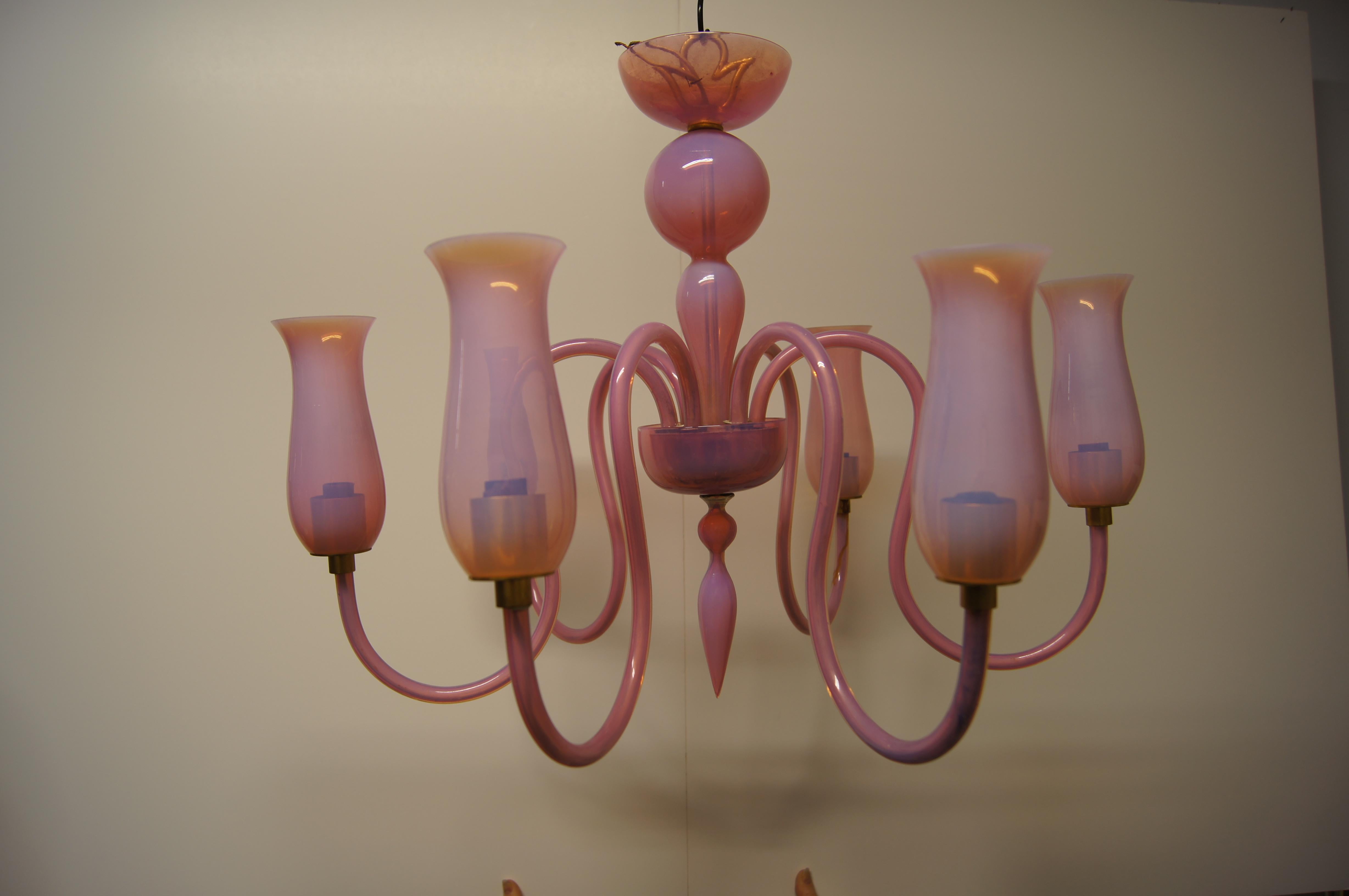 Hollywood Regency Pink 1950s Murano Glass Chandelier