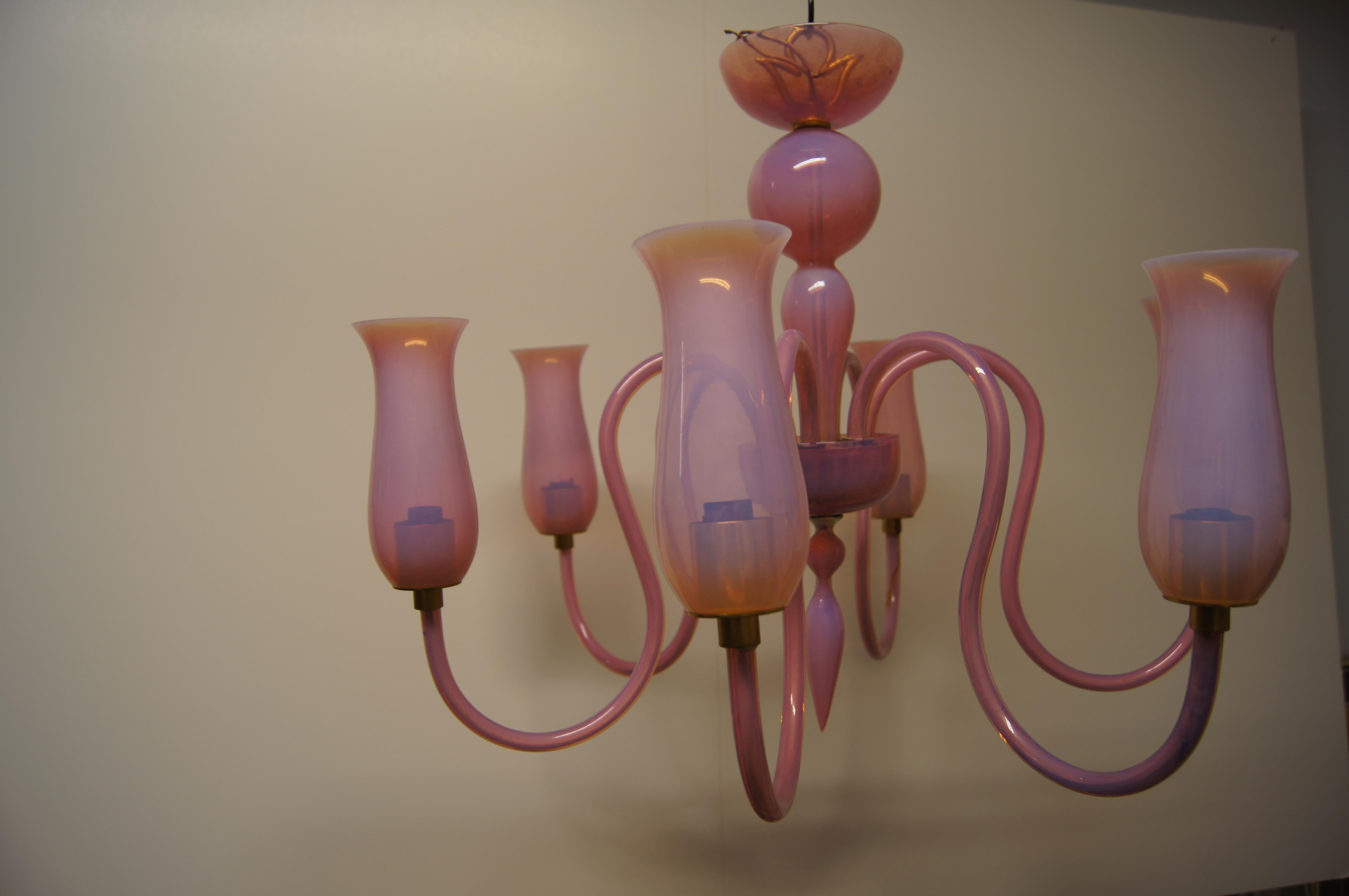 Italian Pink 1950s Murano Glass Chandelier