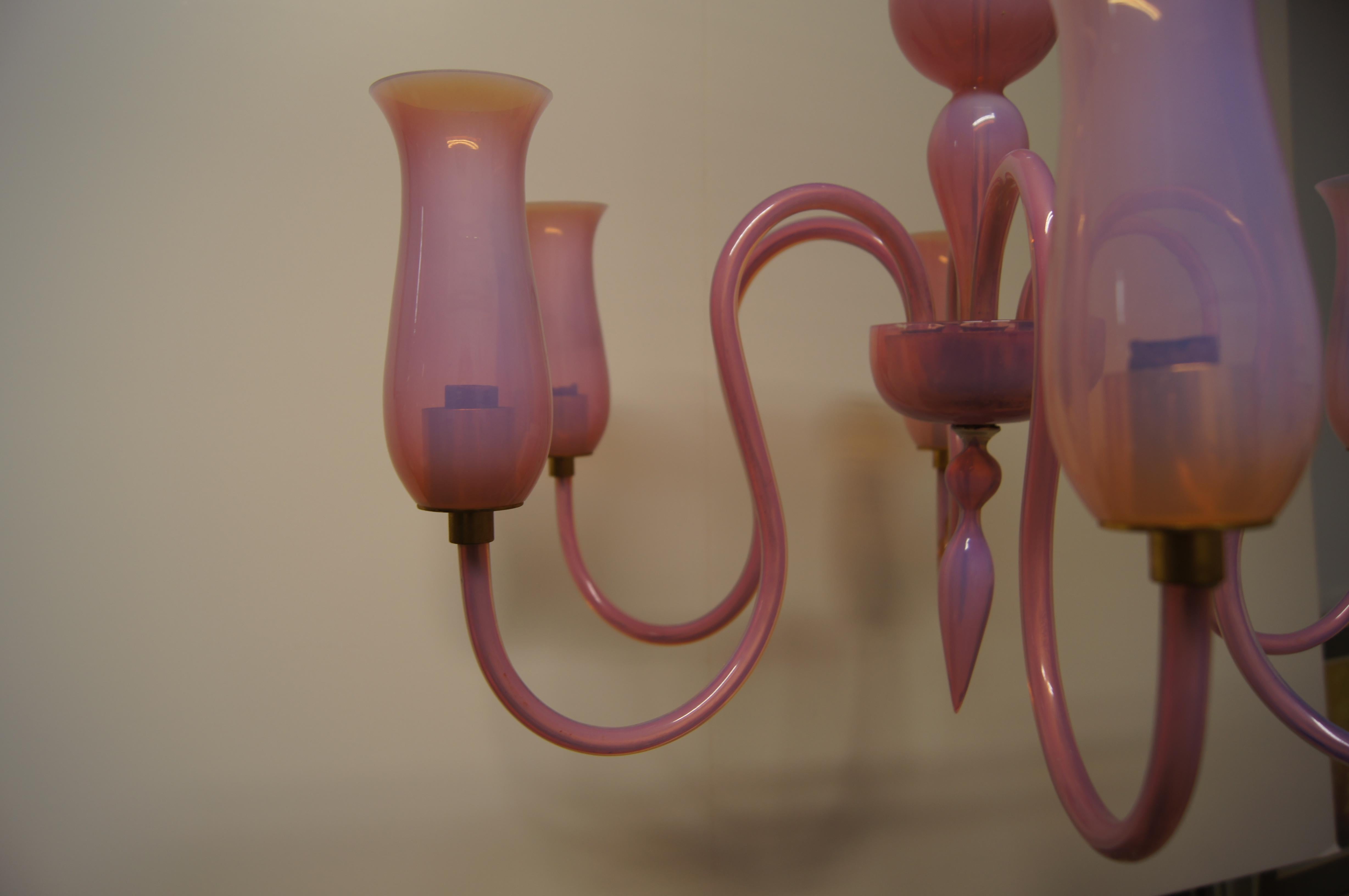 Pink 1950s Murano Glass Chandelier In Good Condition In Dorchester, MA