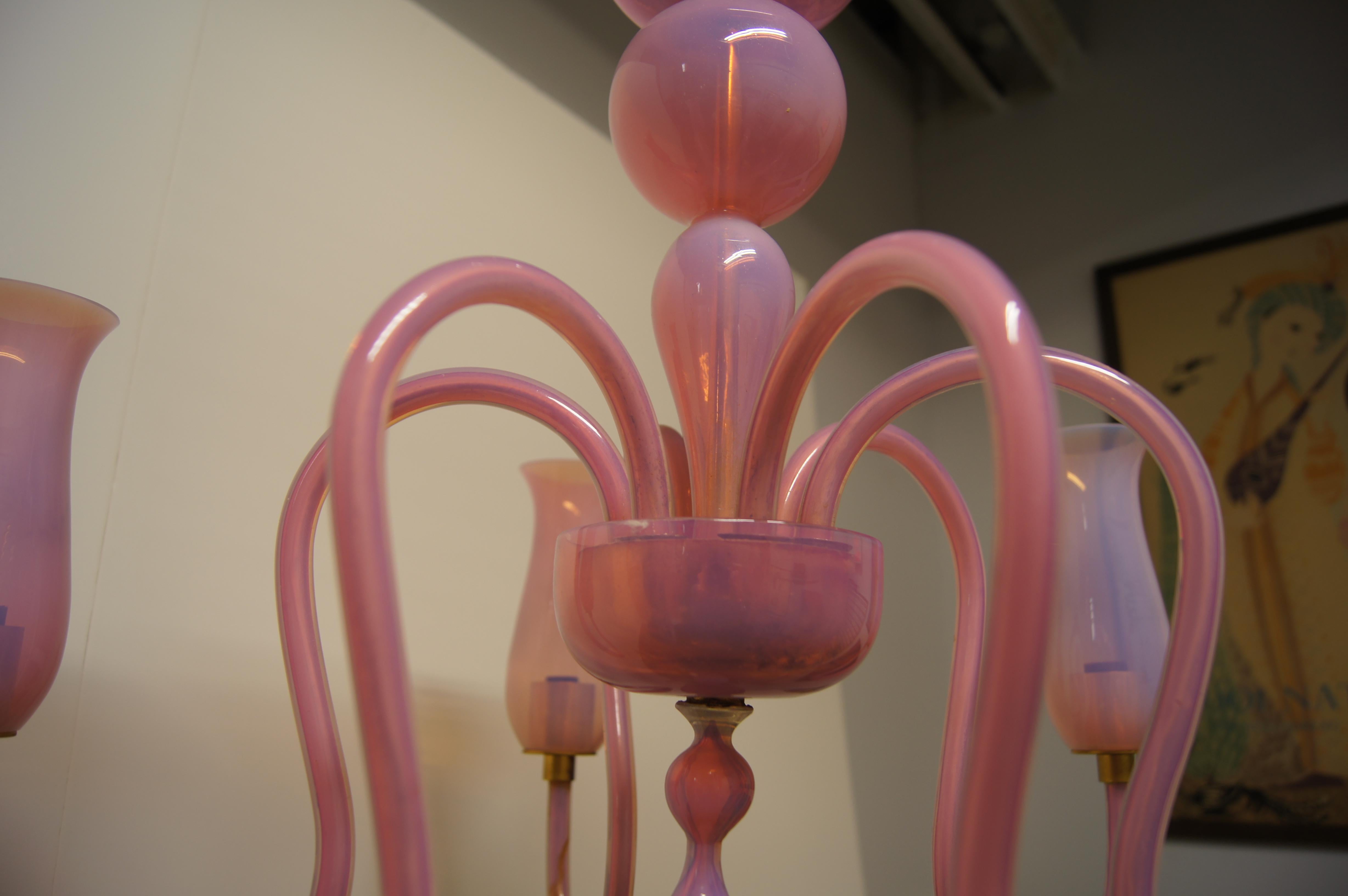 Mid-20th Century Pink 1950s Murano Glass Chandelier