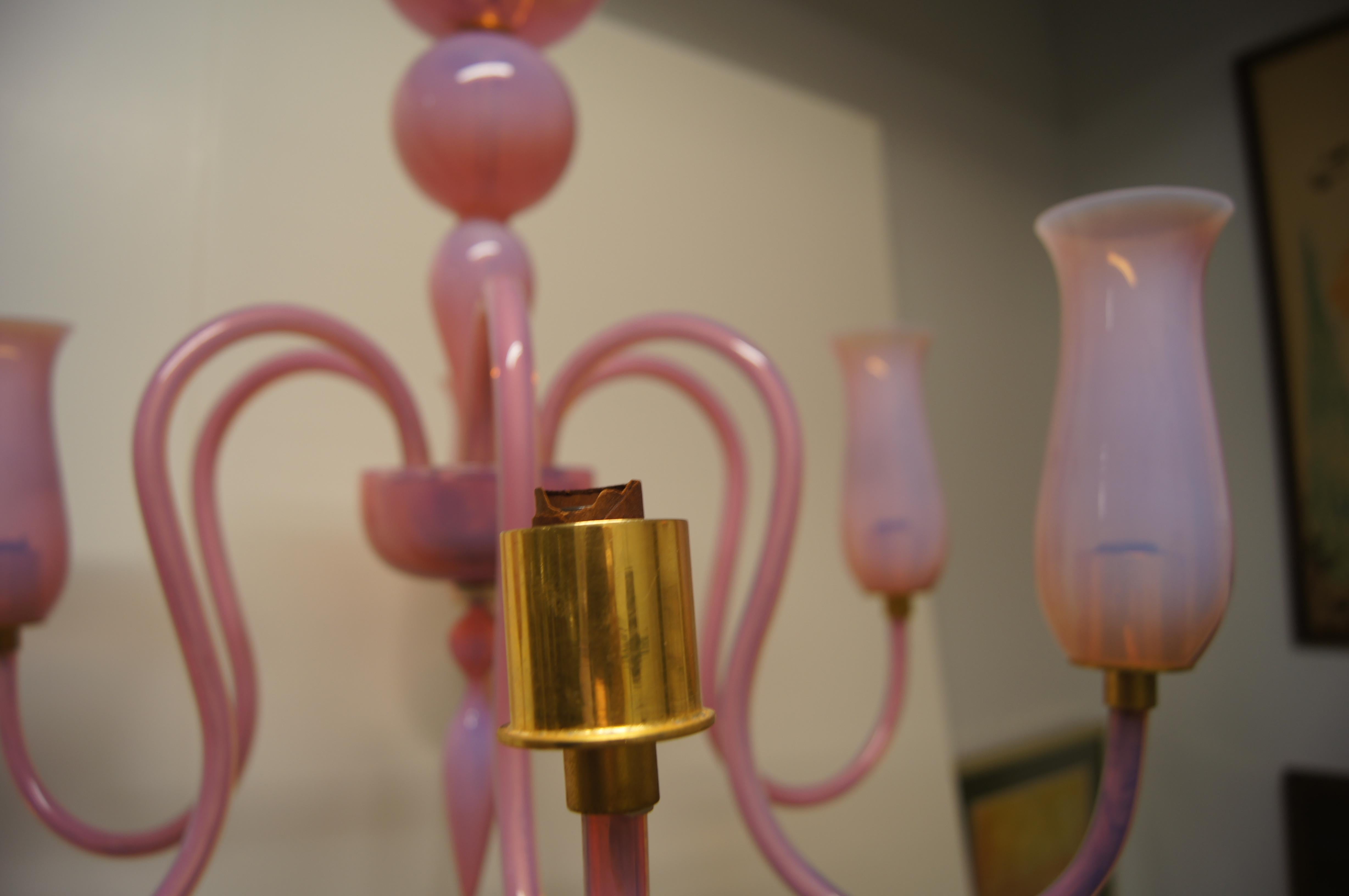 Pink 1950s Murano Glass Chandelier 3