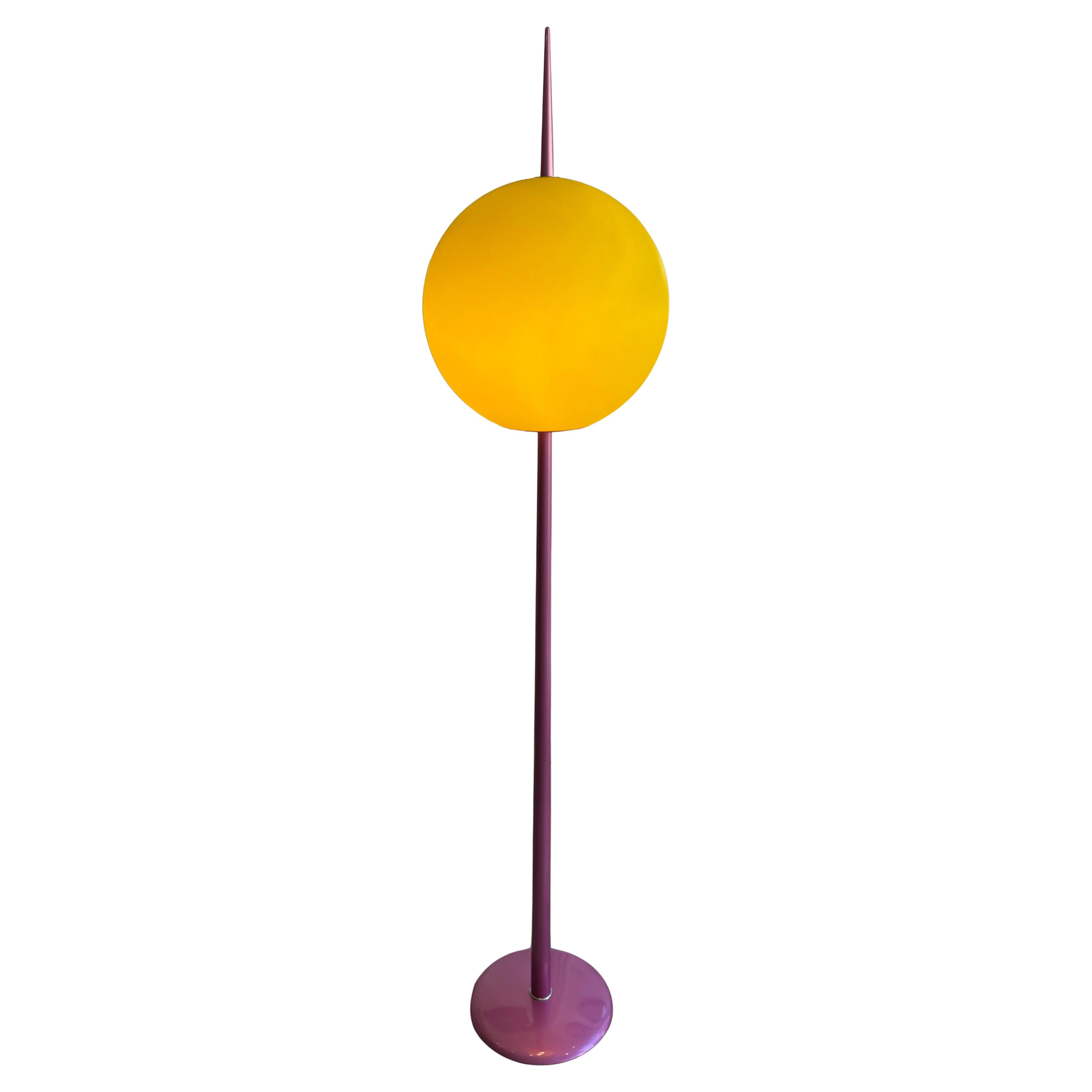 Pink 1980s Italian floor lamp by Targetti with yellow Murano glass shade