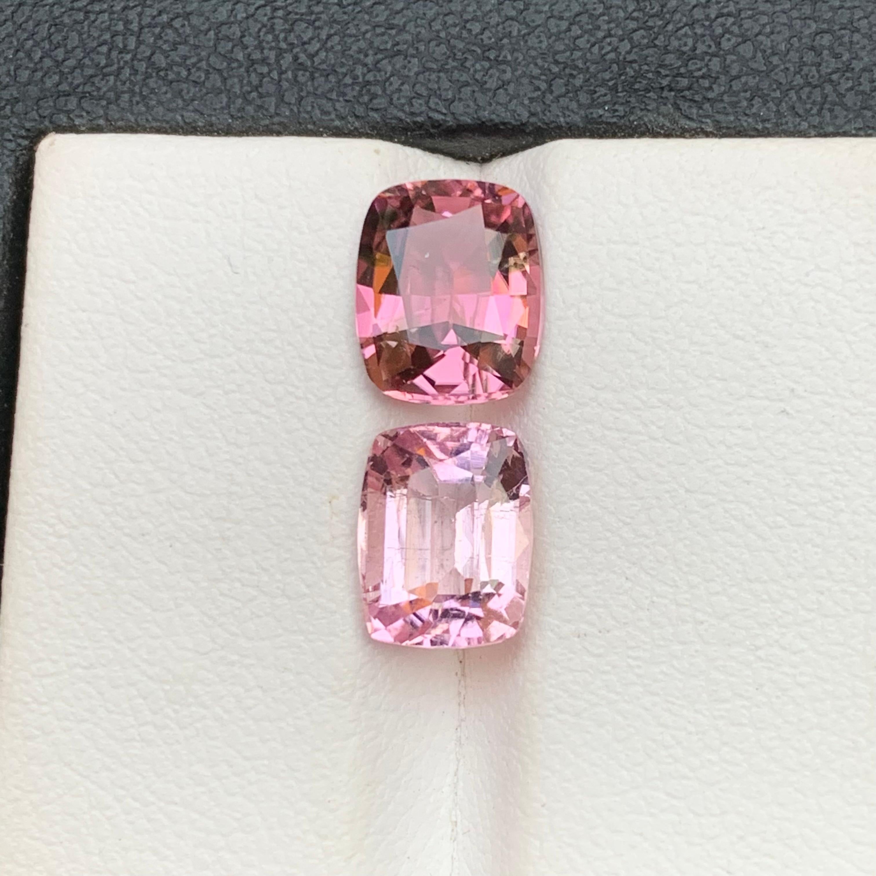 Women's or Men's Pink & a Baby Pink Natural Tourmaline Loose Gemstones 5 Ct Cushion Cut-Jewelry For Sale