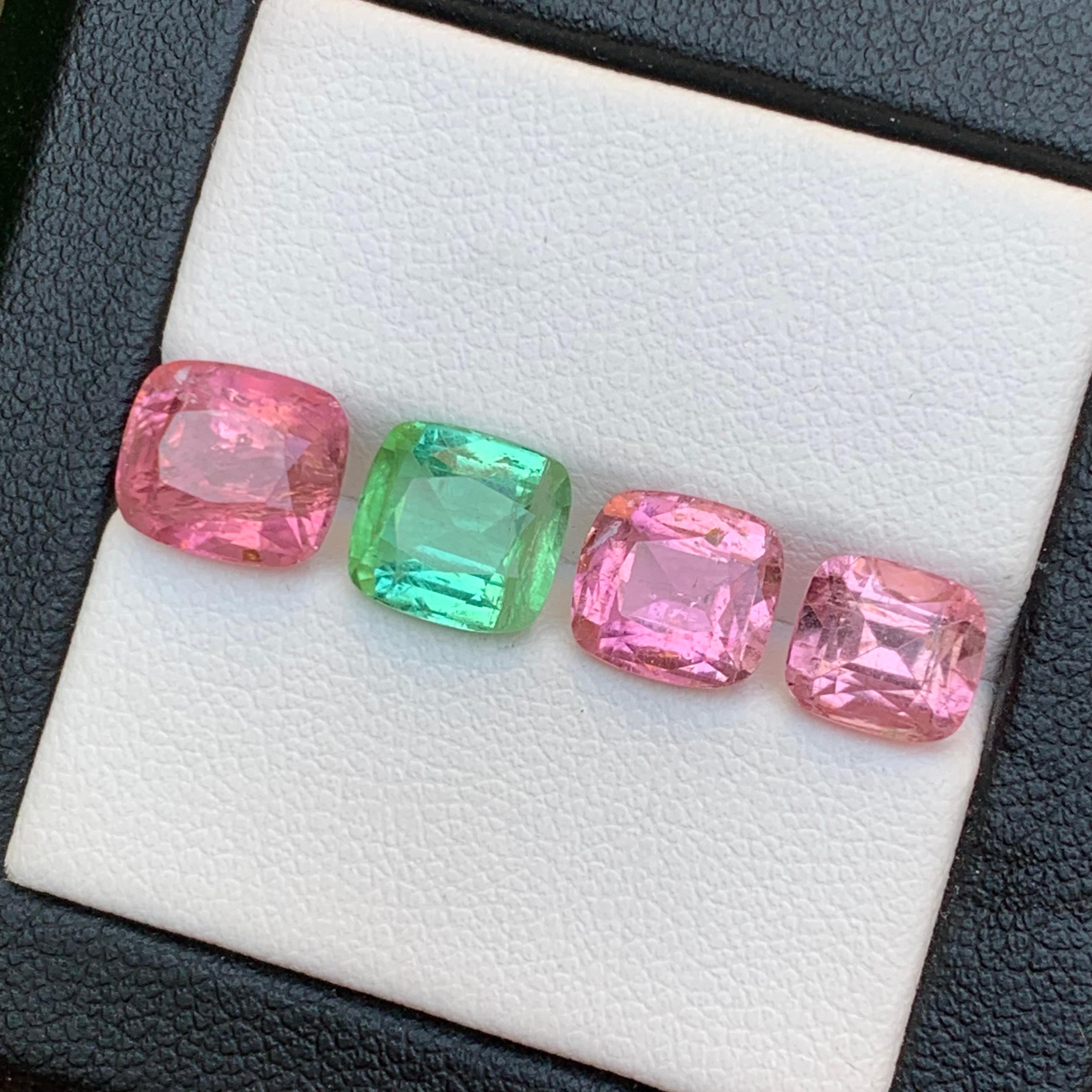 Pink & a Vibrant Green Natural Tourmaline Loose Gemstones Lot 8.65Ct Cushion Cut en venta 5