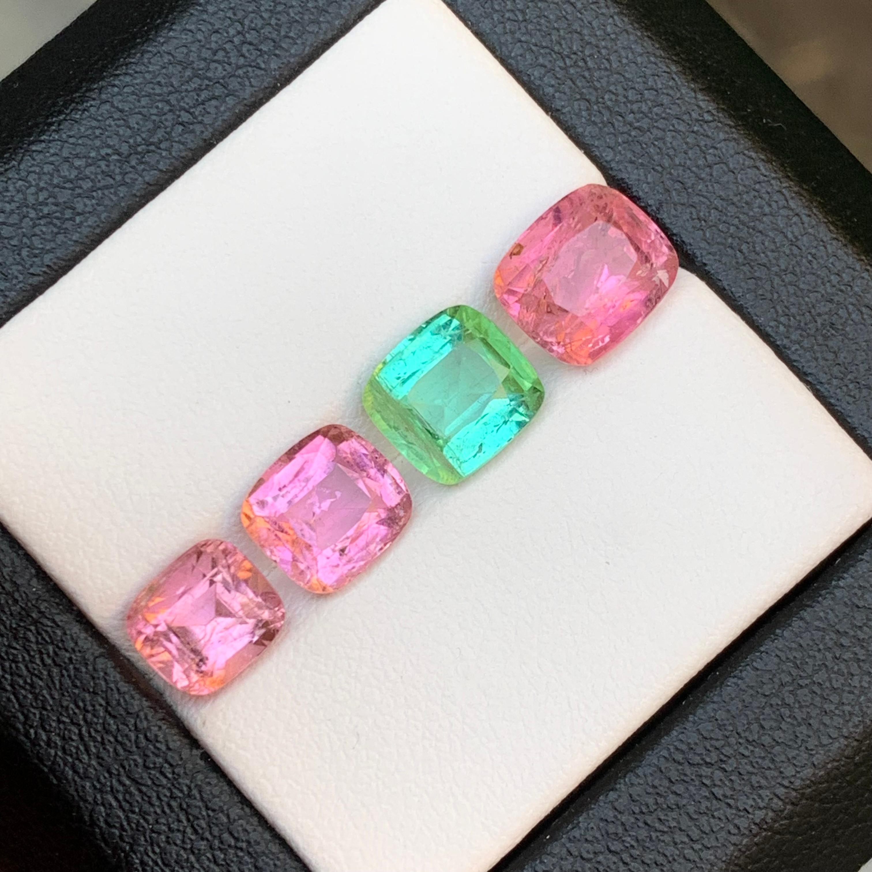Pink & a Vibrant Green Natural Tourmaline Loose Gemstones Lot 8.65Ct Cushion Cut en venta 6