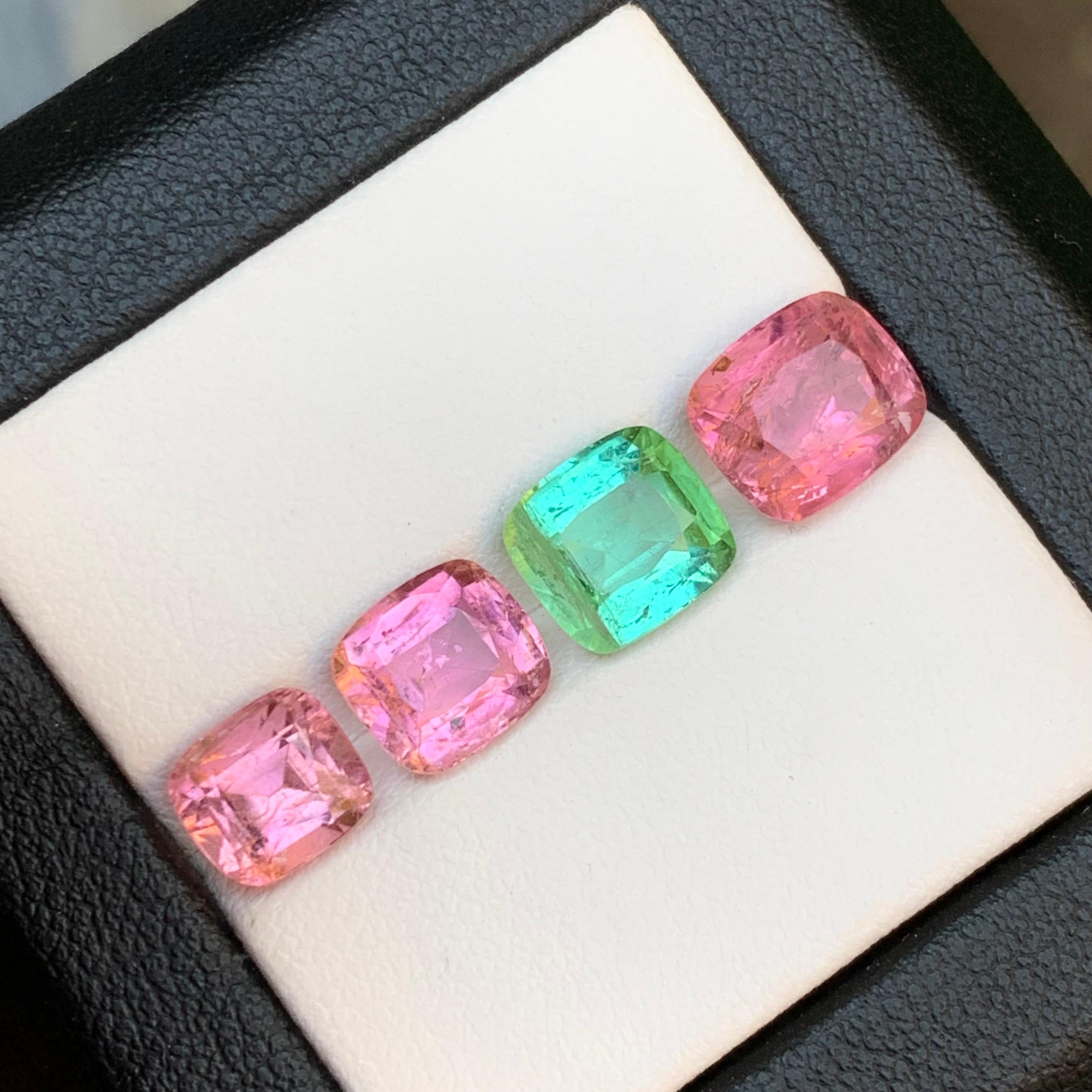 Pink & a Vibrant Green Natural Tourmaline Loose Gemstones Lot 8.65Ct Cushion Cut Contemporáneo en venta
