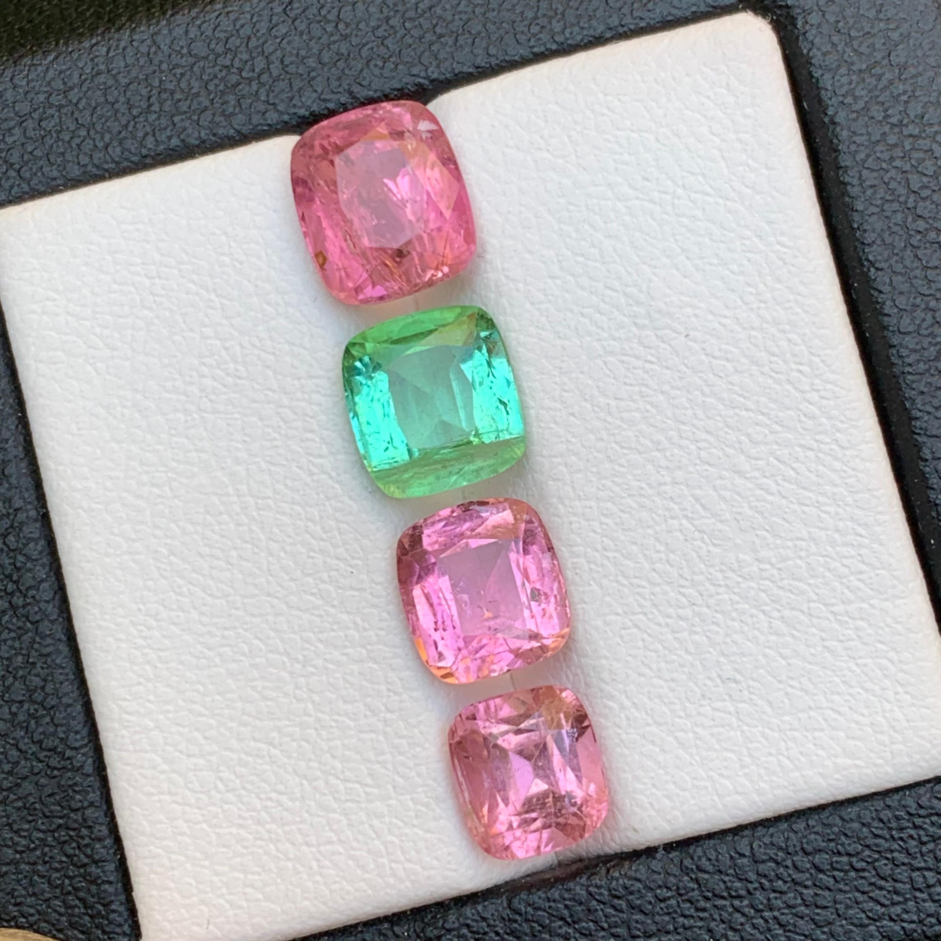 Pink & a Vibrant Green Natural Tourmaline Loose Gemstones Lot 8.65Ct Cushion Cut Corte cojín en venta