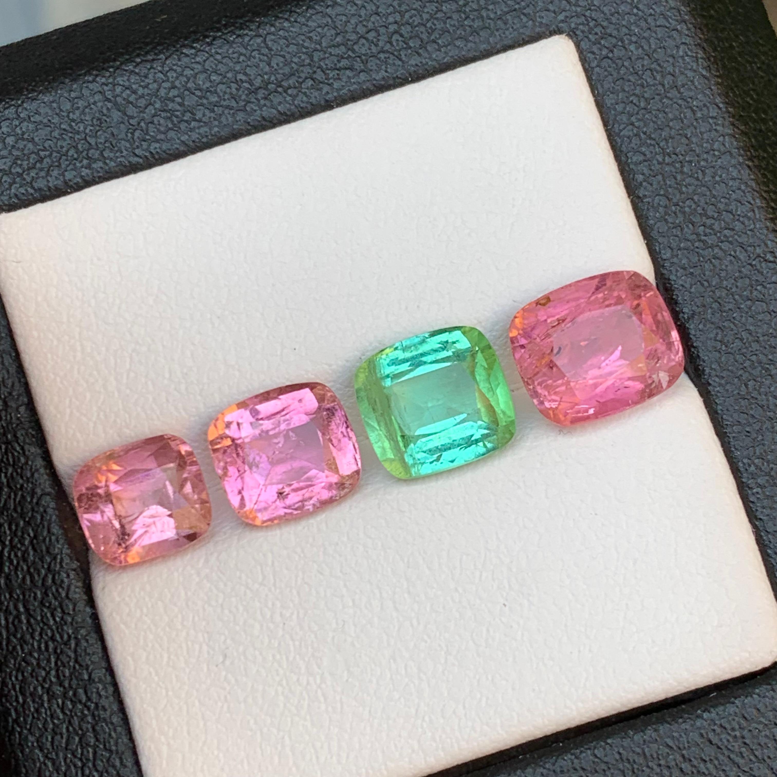 Femenino o masculino Pink & a Vibrant Green Natural Tourmaline Loose Gemstones Lot 8.65Ct Cushion Cut en venta