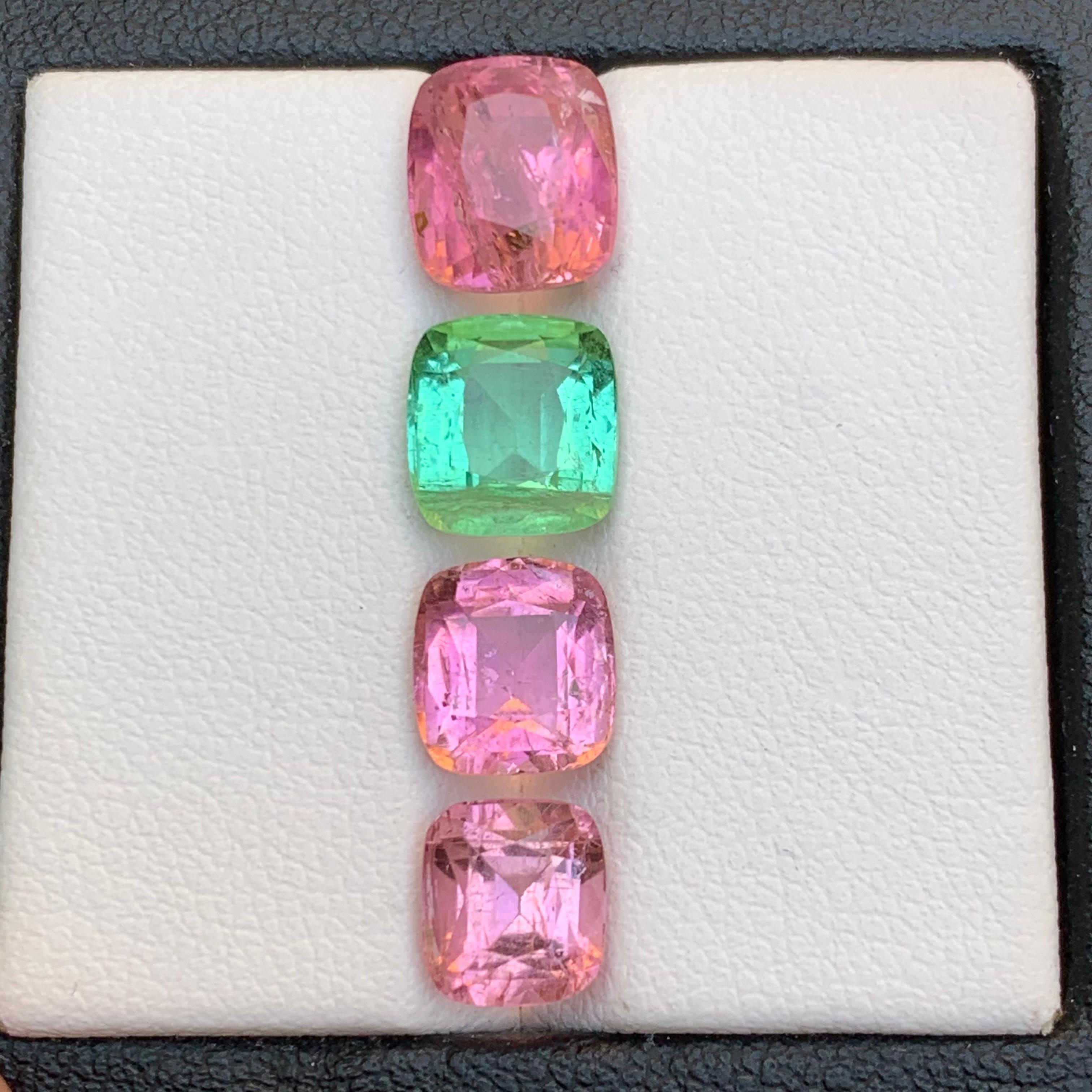 Pink & a Vibrant Green Natural Tourmaline Loose Gemstones Lot 8.65Ct Cushion Cut en venta 1