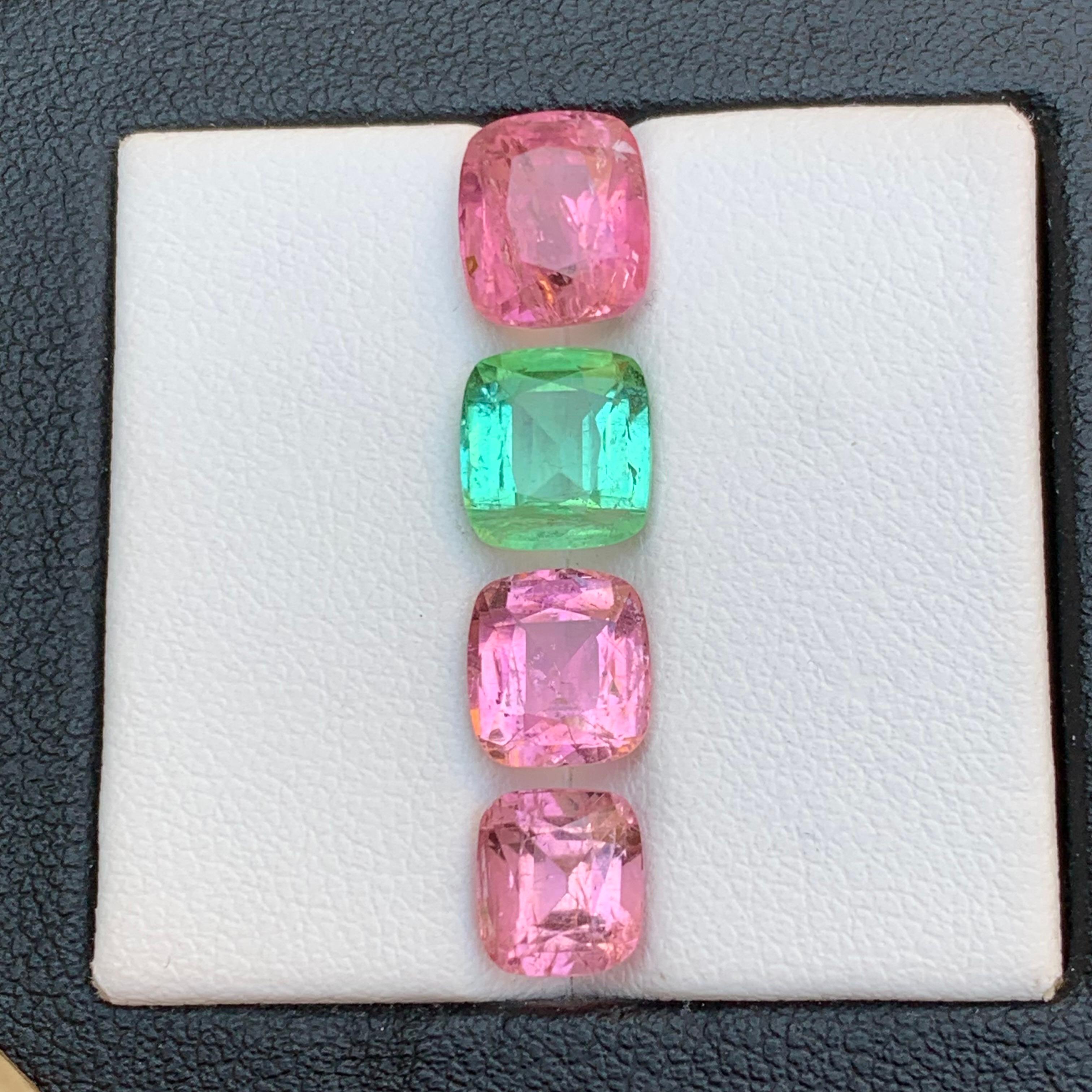 Pink & a Vibrant Green Natural Tourmaline Loose Gemstones Lot 8.65Ct Cushion Cut en venta 2