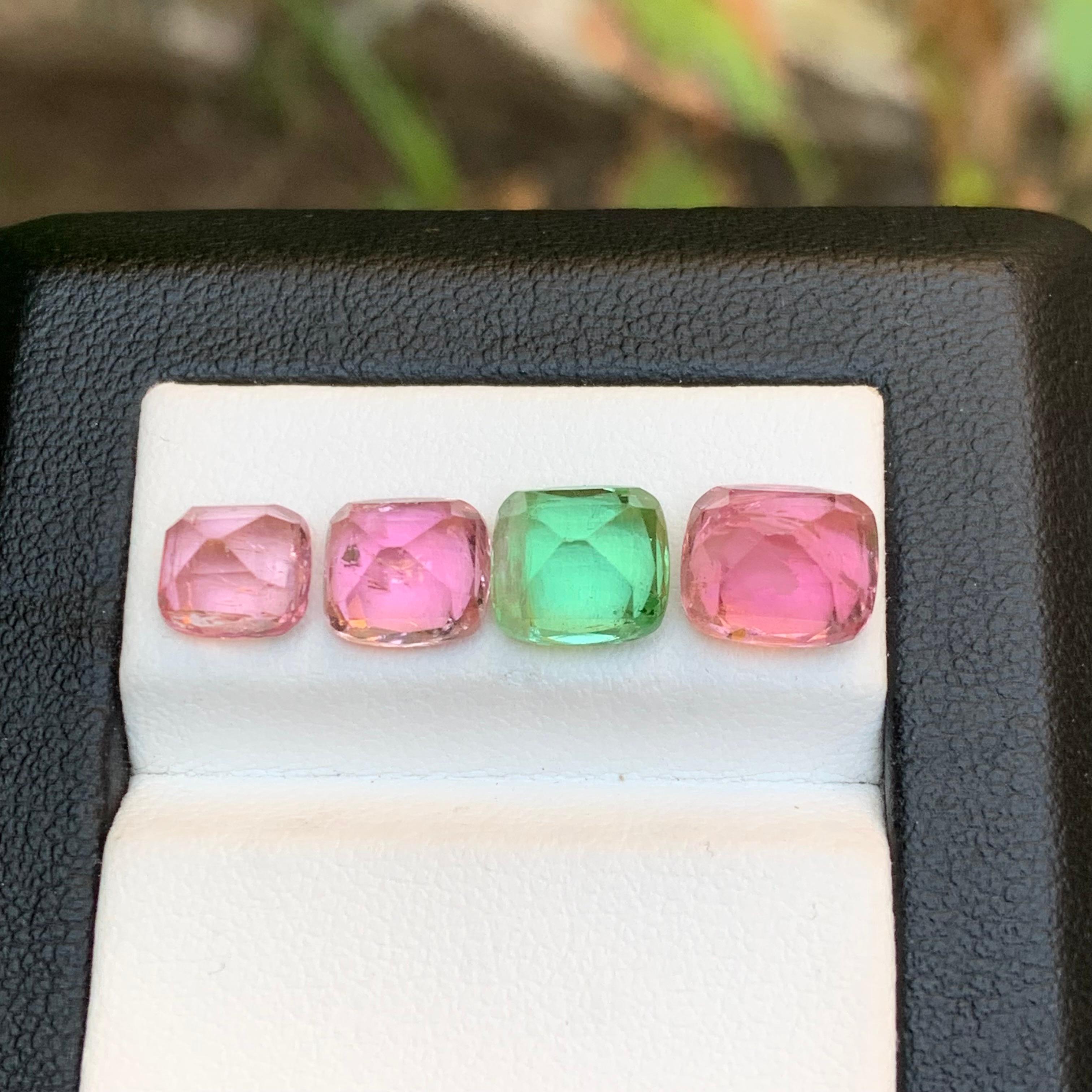Pink & a Vibrant Green Natural Tourmaline Loose Gemstones Lot 8.65Ct Cushion Cut en venta 3