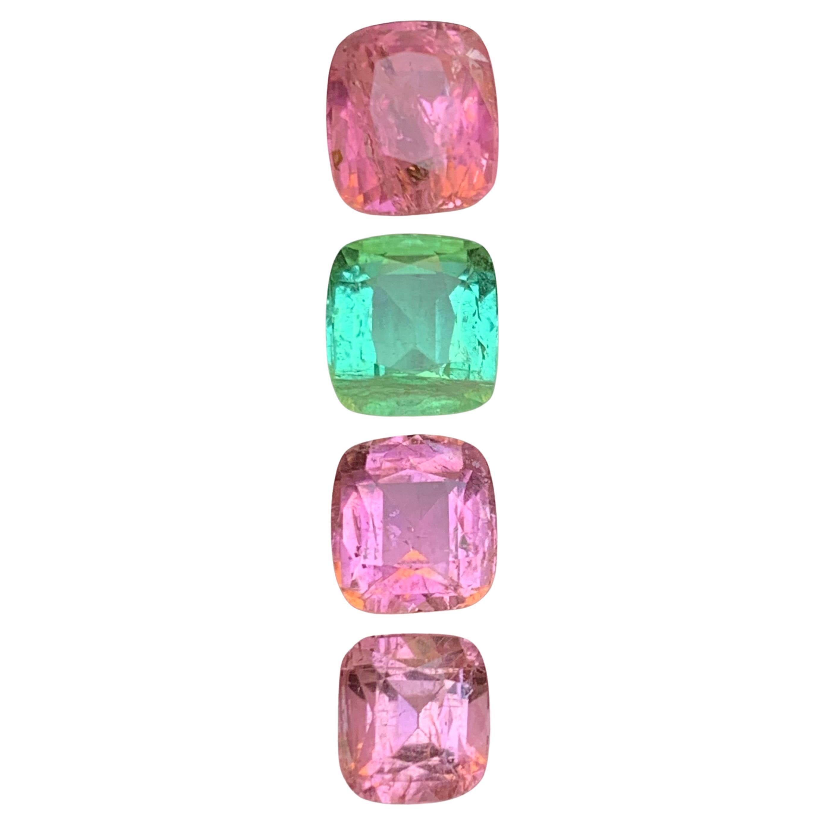 Pink & a Vibrant Green Natural Tourmaline Loose Gemstones Lot 8.65Ct Cushion Cut en venta
