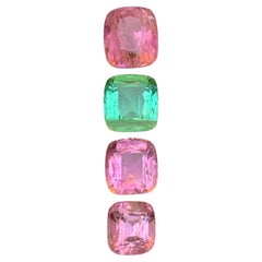 Pink & a Vibrant Green Natural Tourmaline Loose Gemstones Lot 8.65Ct Cushion Cut