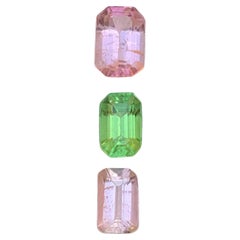 Pink & a Vivid Green Natural Tourmaline Loose Gemstones Lot 3.25 Ct Emerald Cut