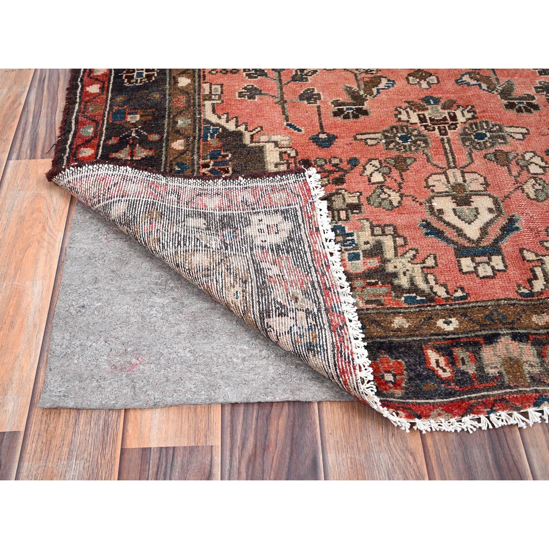 Medieval Pink Abrash Vintage Persian Hamadan Hand Knotted Pure Wool Clean Runner Rug For Sale
