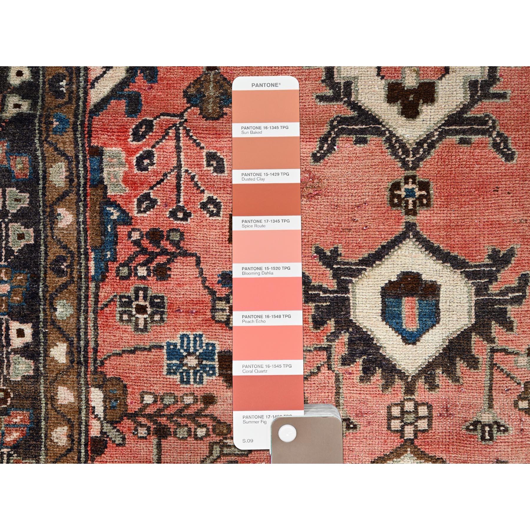 Hand-Knotted Pink Abrash Vintage Persian Hamadan Hand Knotted Pure Wool Clean Runner Rug For Sale