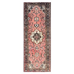 Tapis de course vintage persan Hamadan en pure laine rose abrash noué à la main