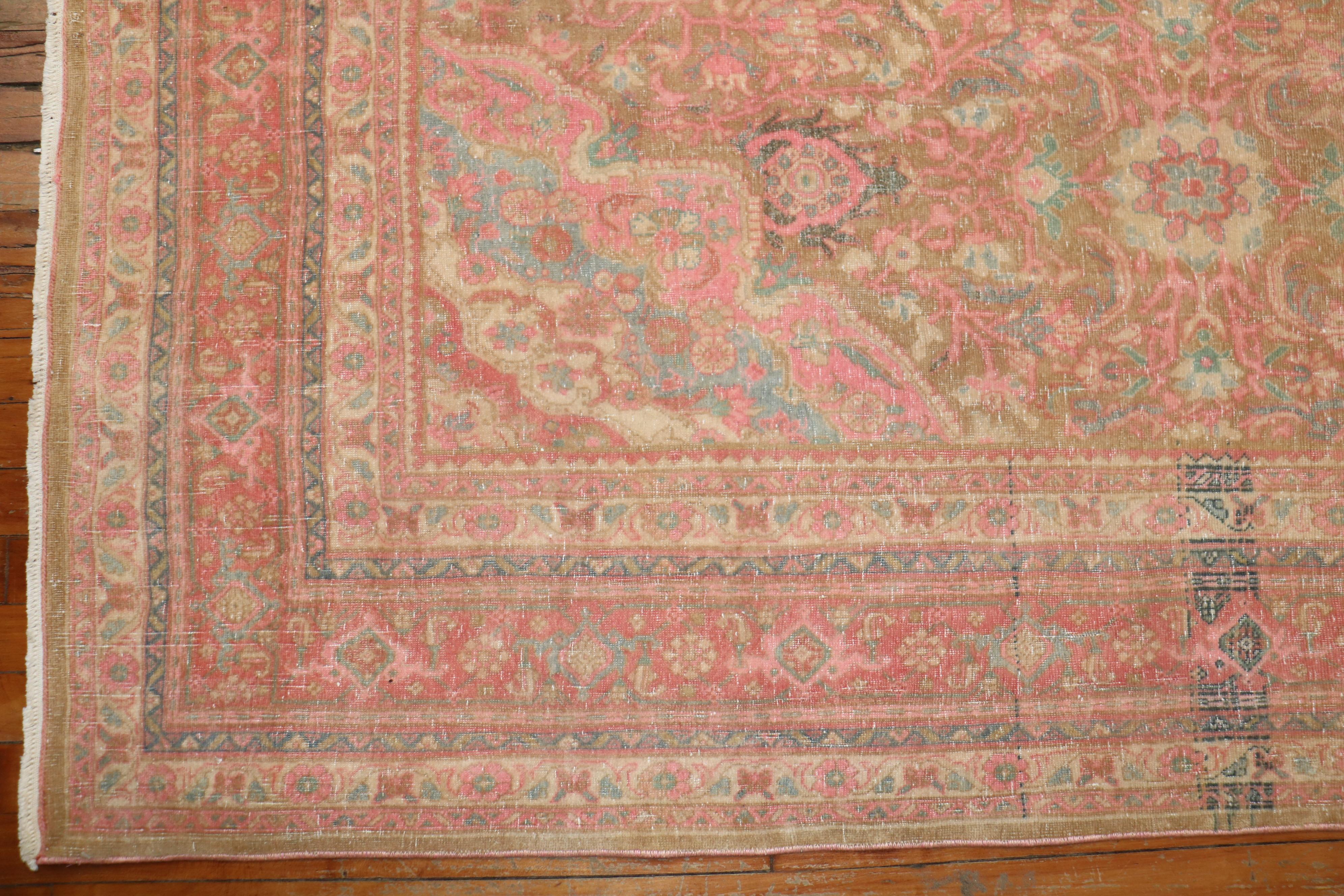 Pink Accent Antique Persian Bidjar Rug For Sale 5