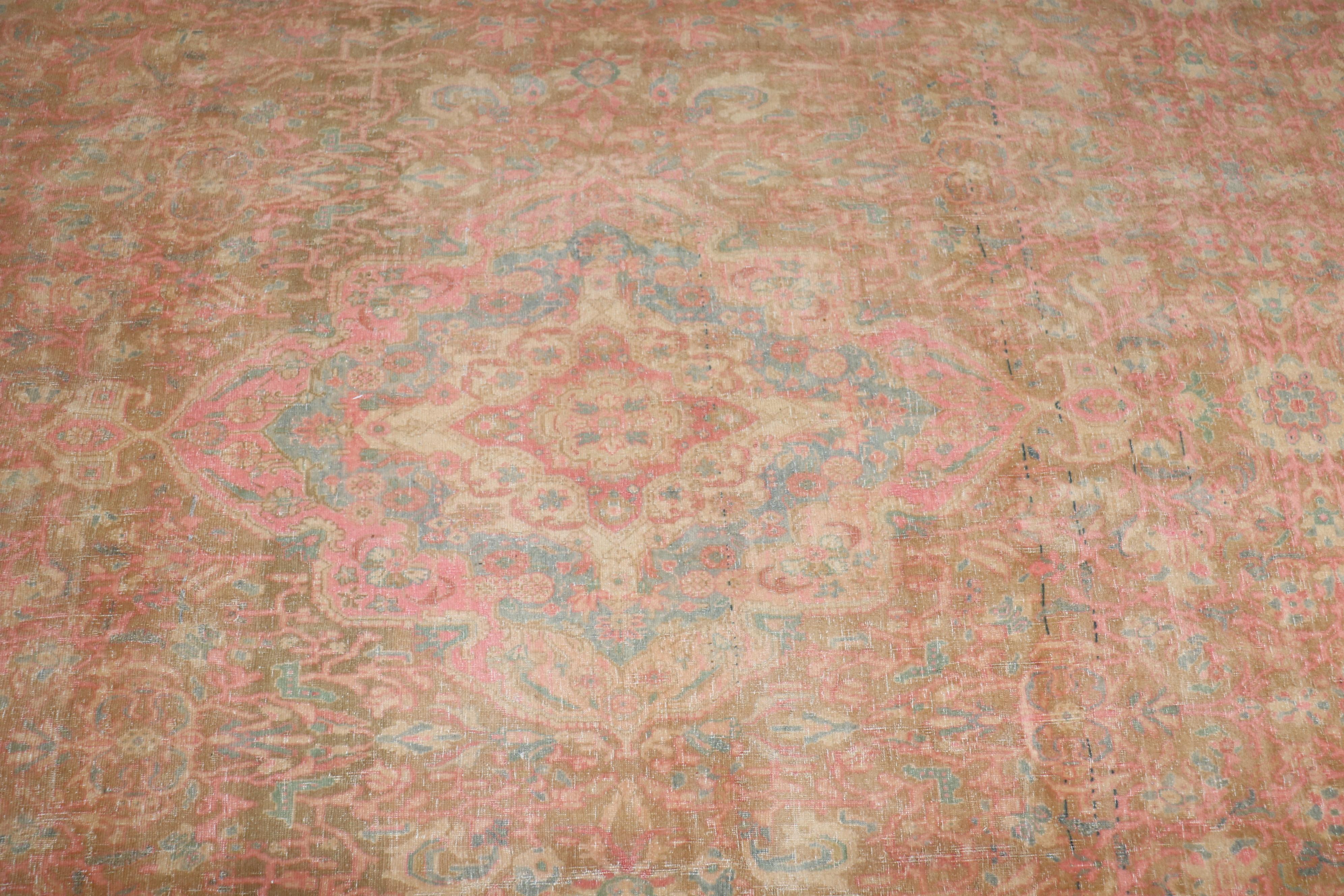 Pink Accent Antique Persian Bidjar Rug For Sale 8