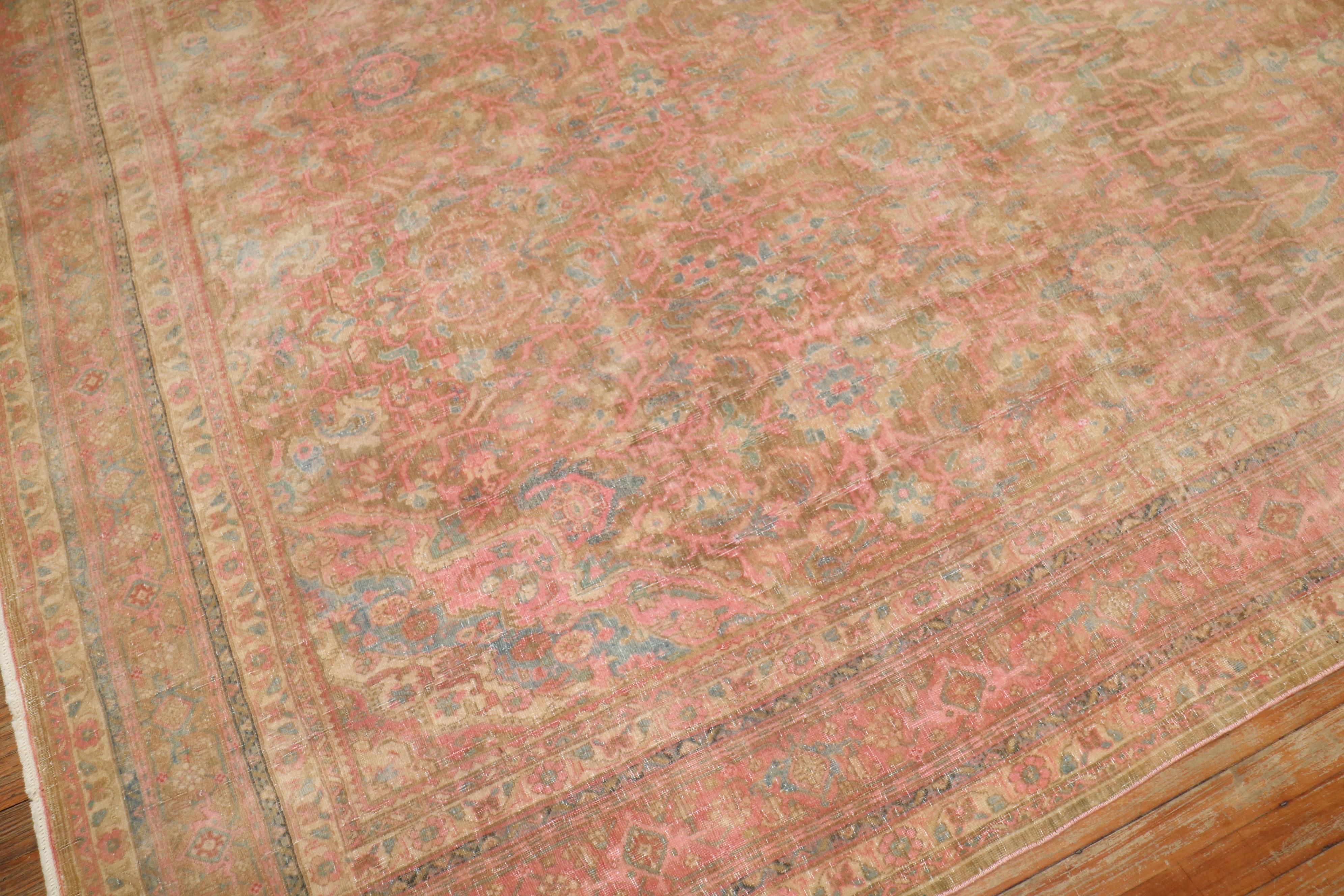 Pink Accent Antique Persian Bidjar Rug For Sale 9