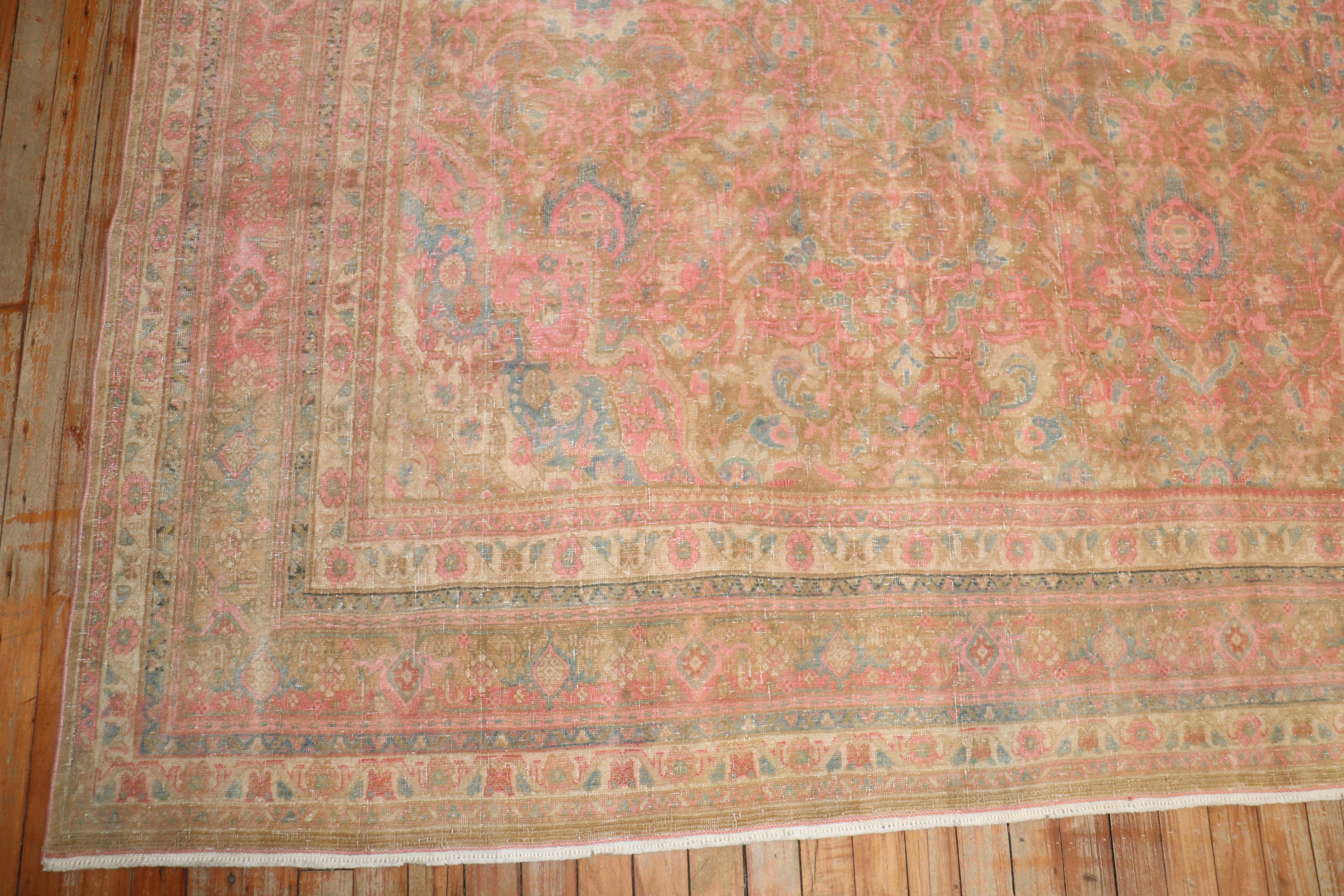 Hand-Knotted Pink Accent Antique Persian Bidjar Rug For Sale