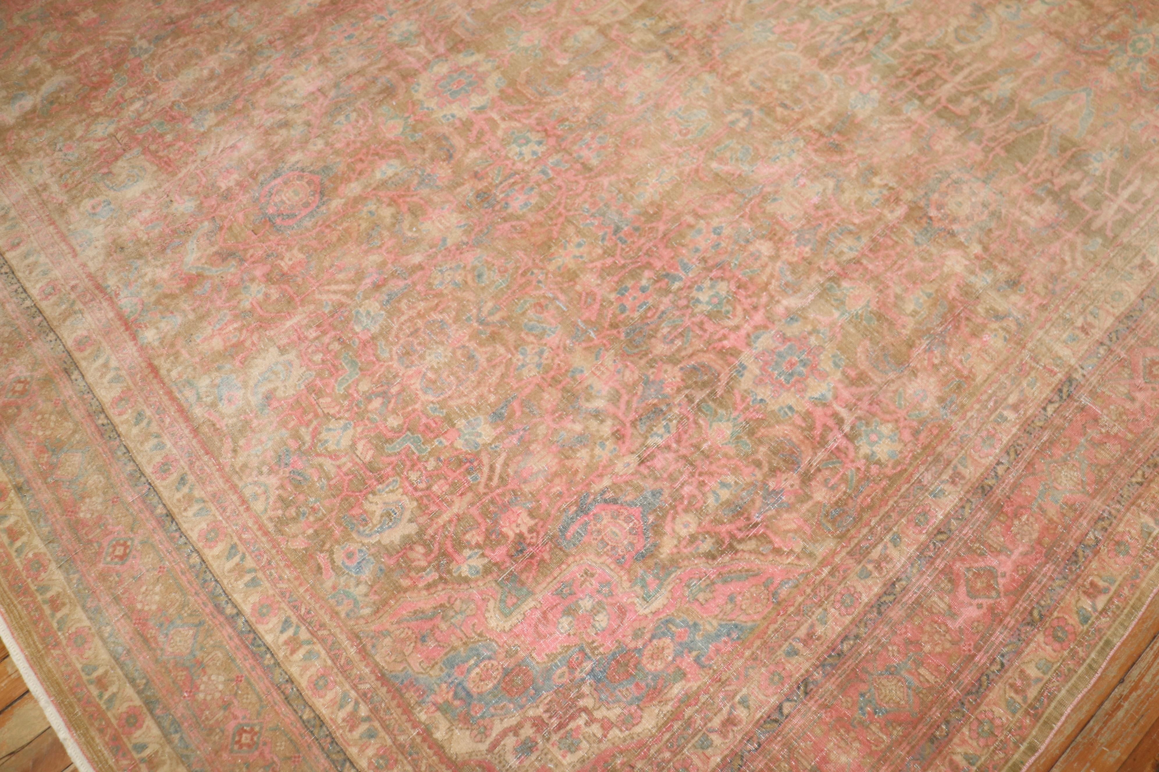 Pink Accent Antique Persian Bidjar Rug In Good Condition For Sale In New York, NY