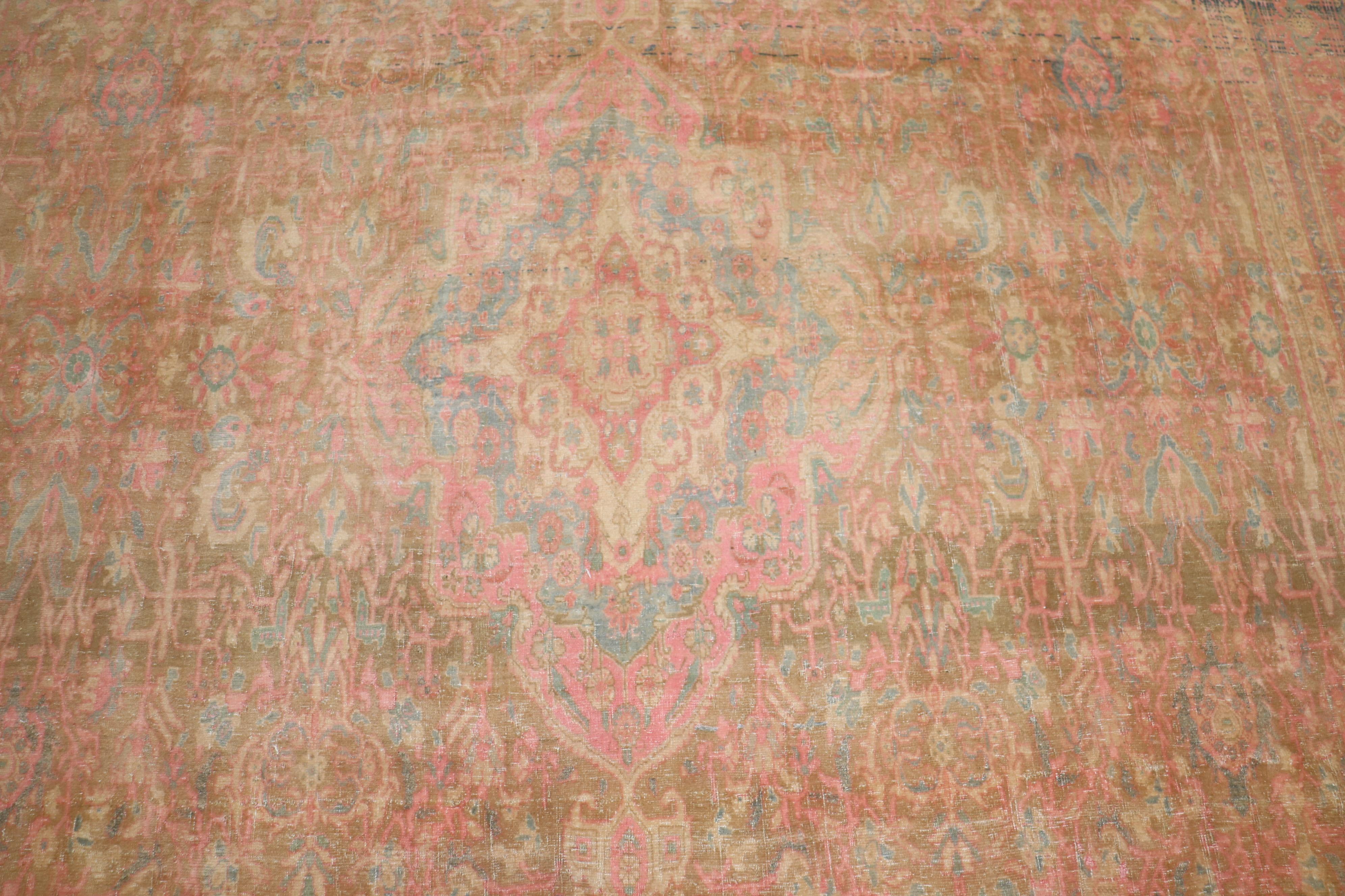 Wool Pink Accent Antique Persian Bidjar Rug For Sale