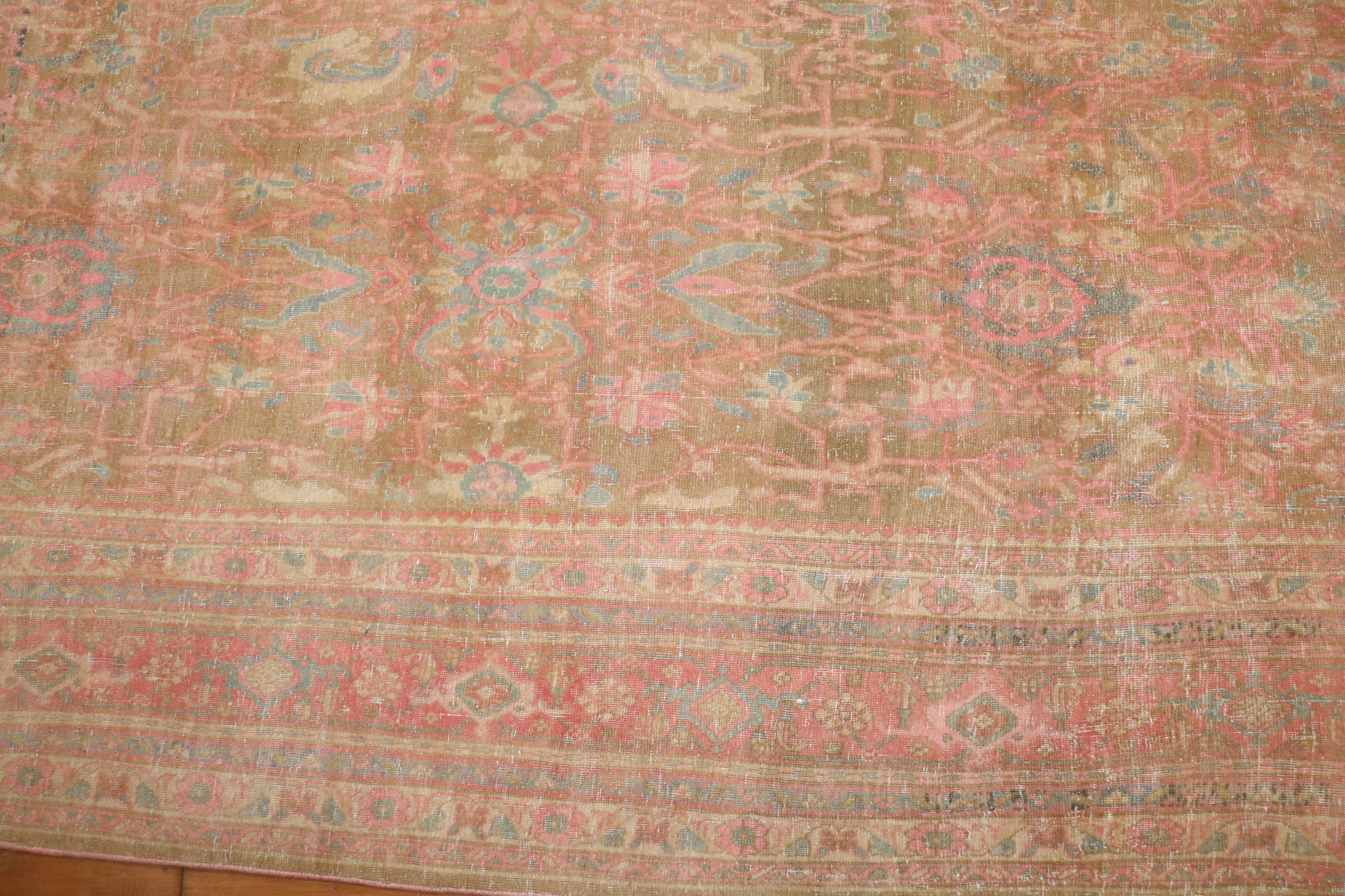 Pink Accent Antique Persian Bidjar Rug For Sale 1