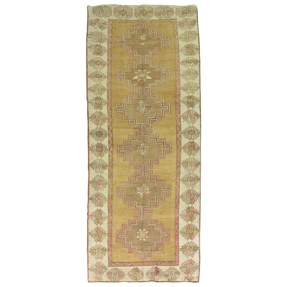 Zabihi Collection Vintage Wide Geometric Turkish Runner For Sale