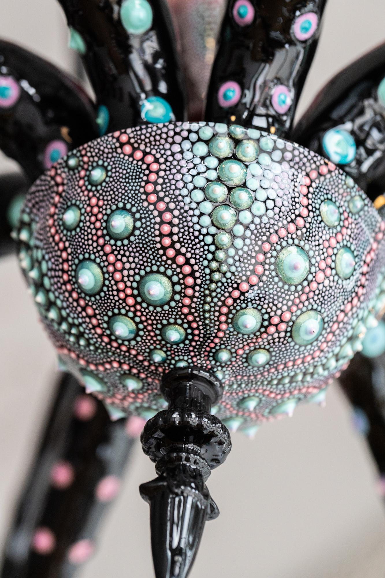 Modern Hand-Painted and Sculpted Pink, Black, and Teal Octopus Chandelier