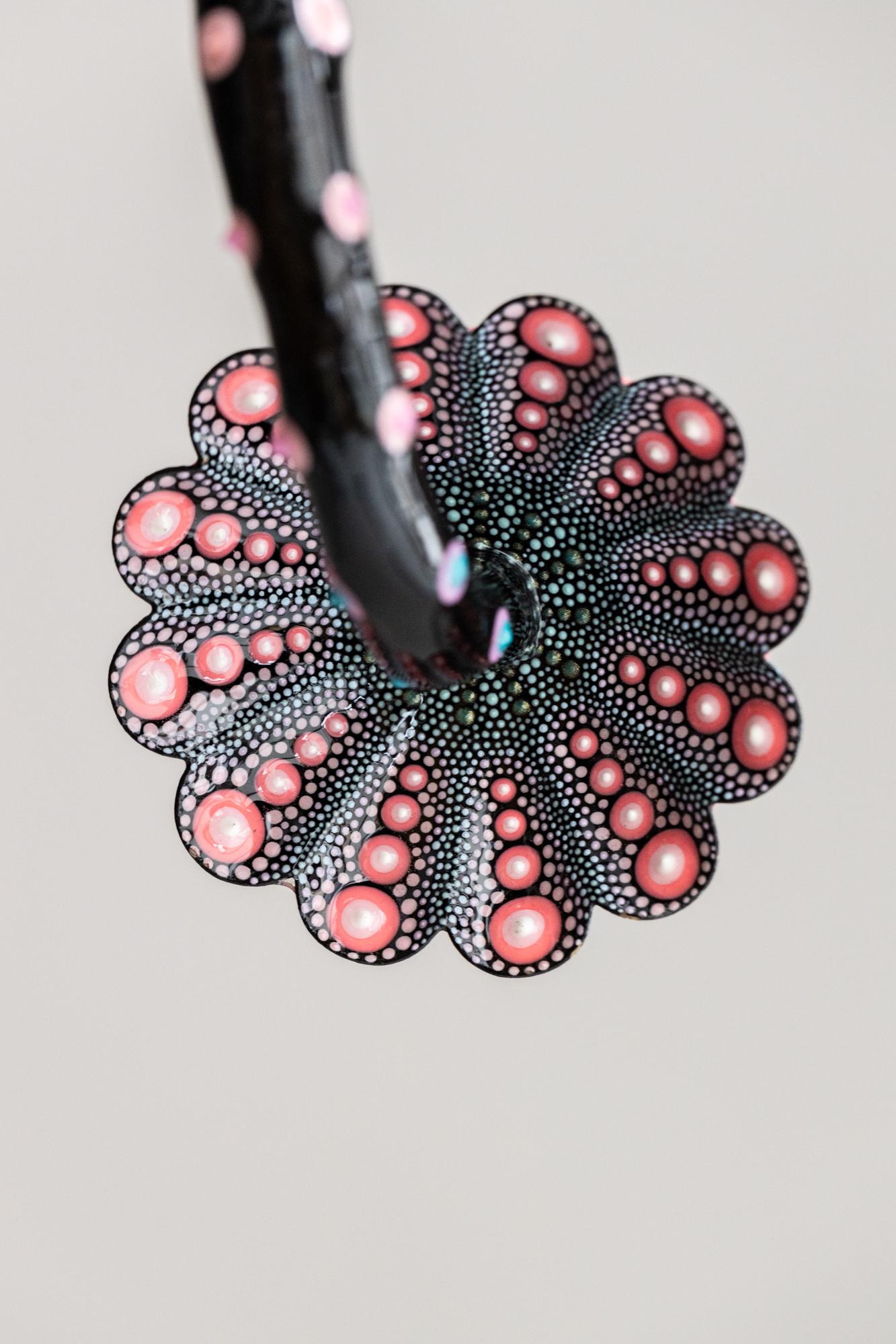Polished Hand-Painted and Sculpted Pink, Black, and Teal Octopus Chandelier For Sale