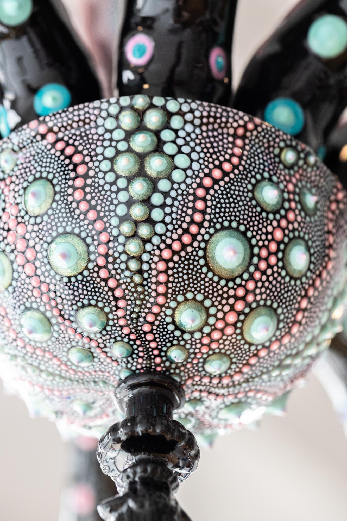Contemporary Hand-Painted and Sculpted Pink, Black, and Teal Octopus Chandelier For Sale