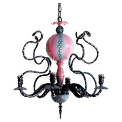 Pink Accent Sculptural Textured Octopus Chandelier, Collab w/ Adam Wallacavage 
